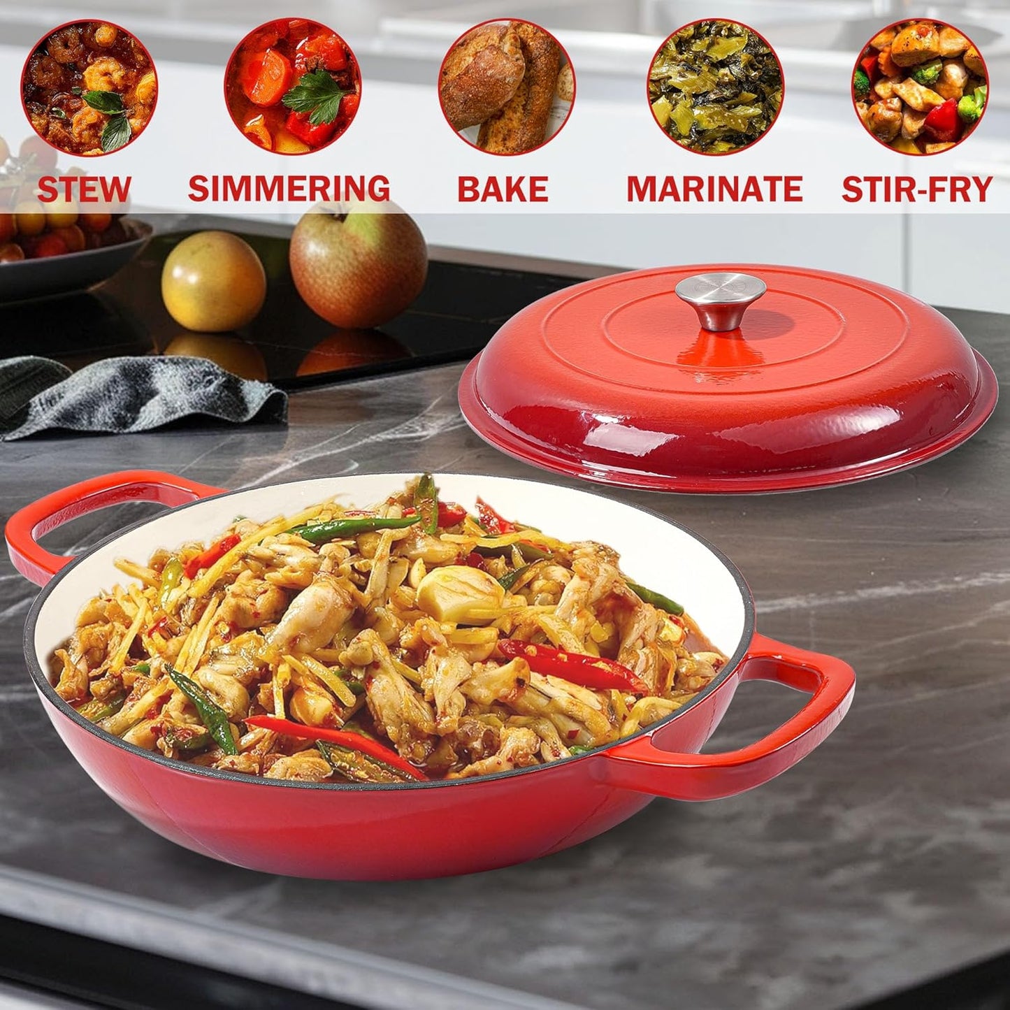 Vivicreate 3.5 Quart Enamel Cast Iron Dutch Oven Pot with Lid – Enamel