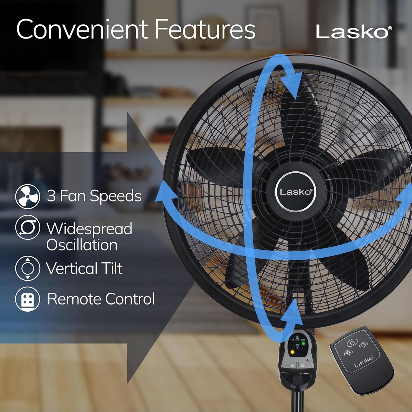 Lasko Oscillating Cyclone Pedestal Fan, Adjustable Height, Timer, Remo