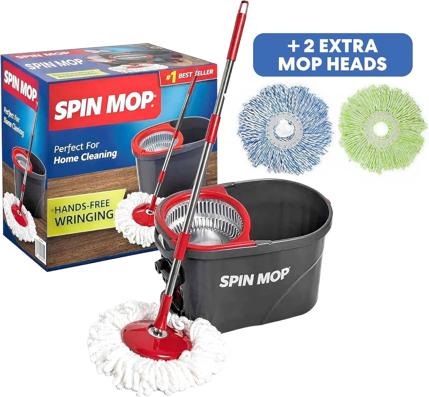 Simpli-Magic 79349 Spin Mop Cleaning System with 3 Microfiber Mop Head