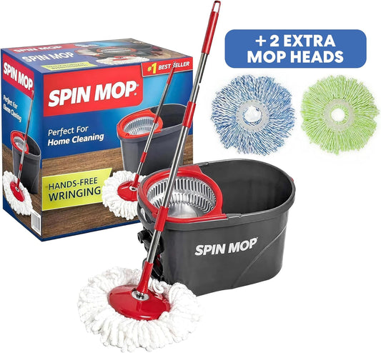 Simpli-Magic 79349 Spin Mop Cleaning System with 3 Microfiber Mop Head
