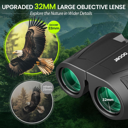 Occer 12x32 Compact Binoculars for Adults High Powered, Large Eyepiece Binocular for Kids - Easy Focus Binoculars for Bird Watching, Cruise Ship, Hunting, Travel, Sightseeing