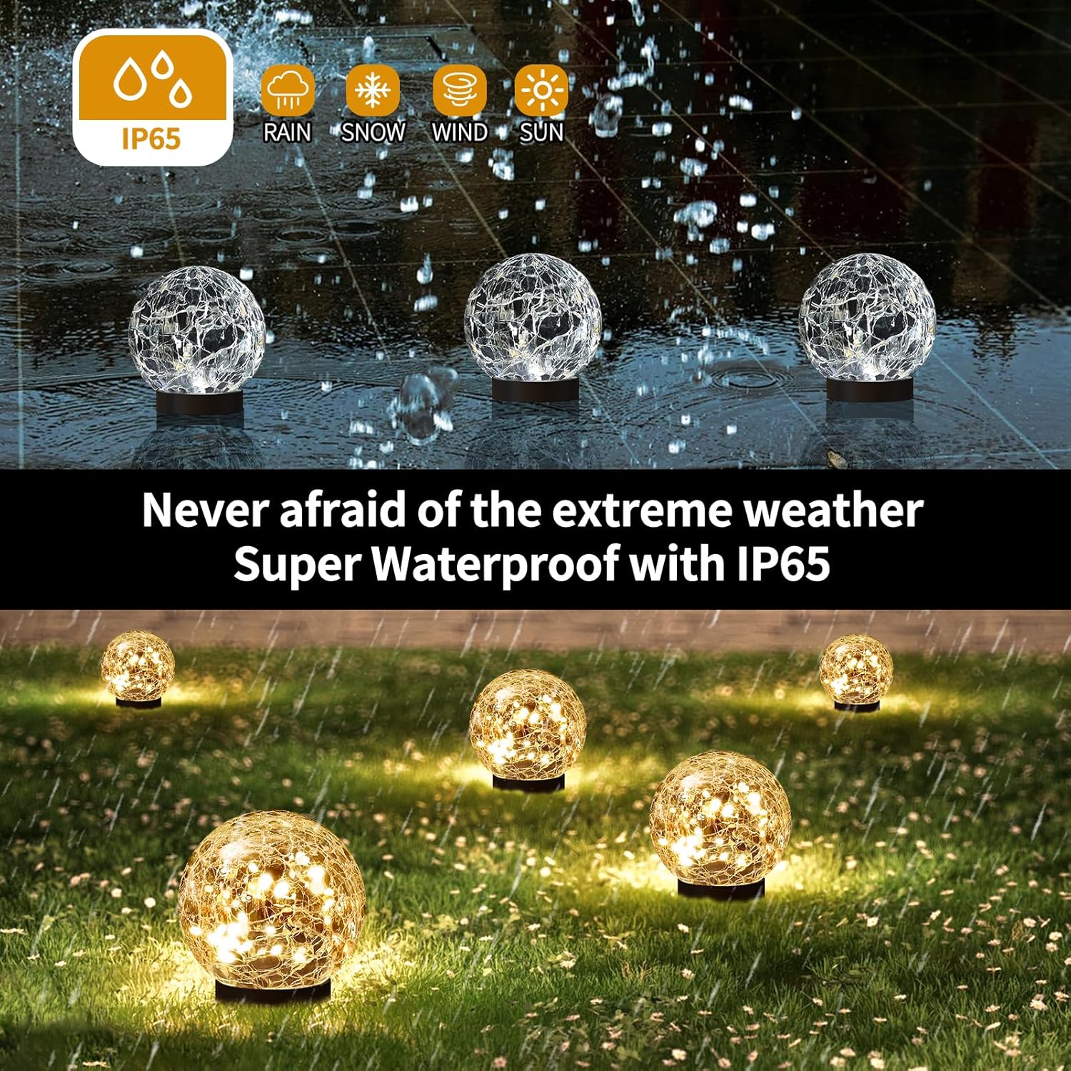 Solar Globe Lights Outdoor Waterproof-Solar Balls Garden-Cracked Glass