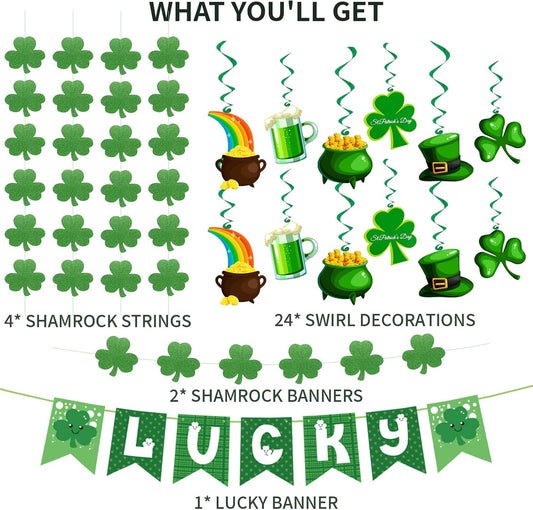 31Pcs St Patricks Day Decorations Pre-Assembled Shamrock Lucky Banner 