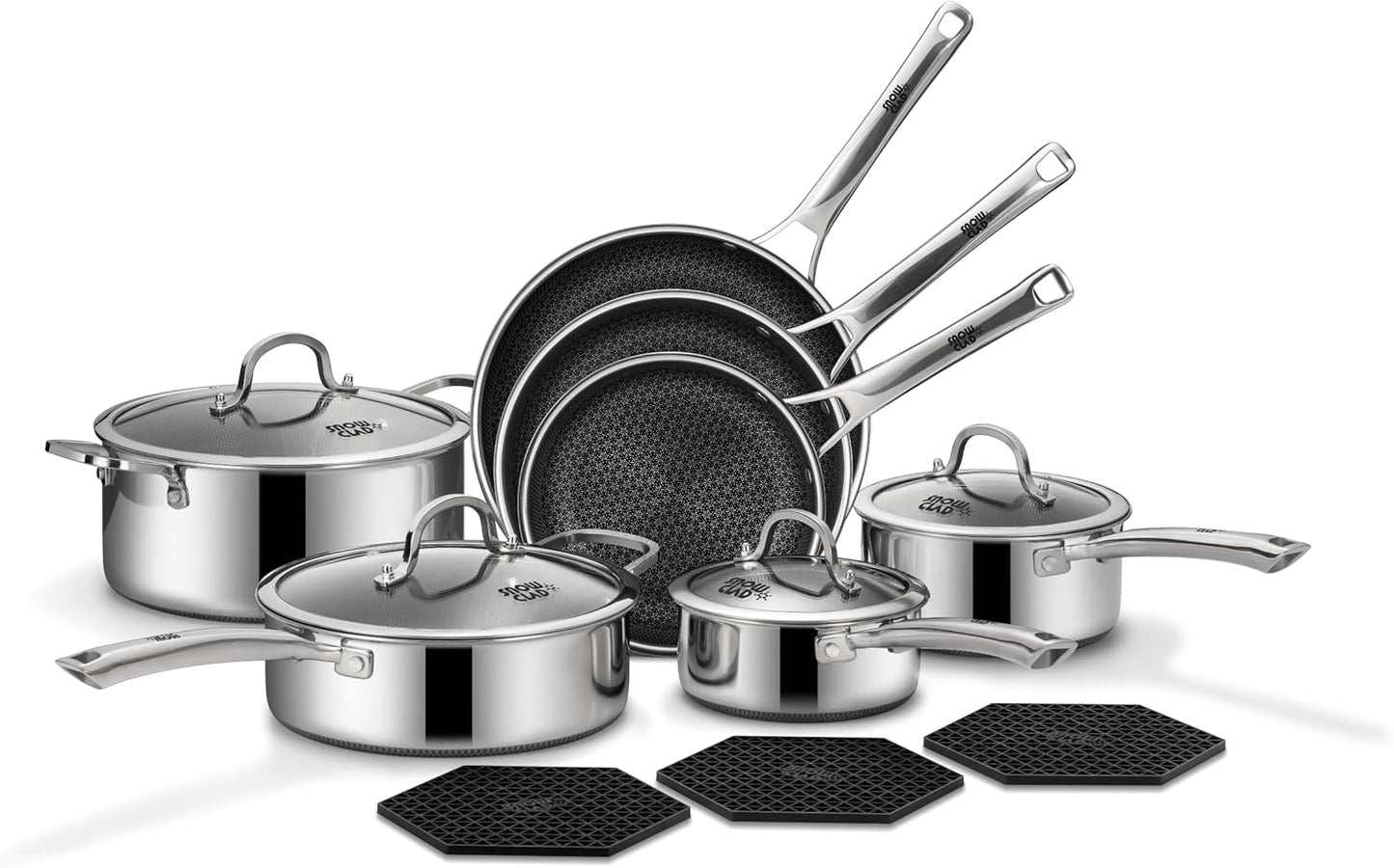 Pots and Pans Set Non Stick, 14 Pcs Hybrid Stainless Steel Cookware Se