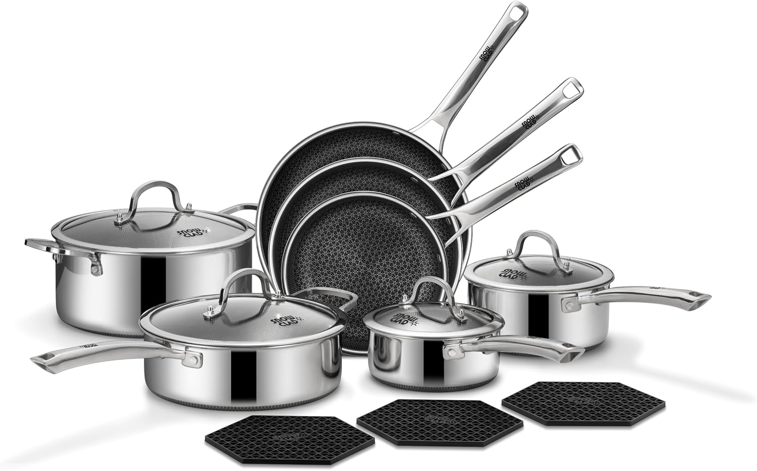 Pots and Pans Set Non Stick, 14 Pcs Hybrid Stainless Steel Cookware Se