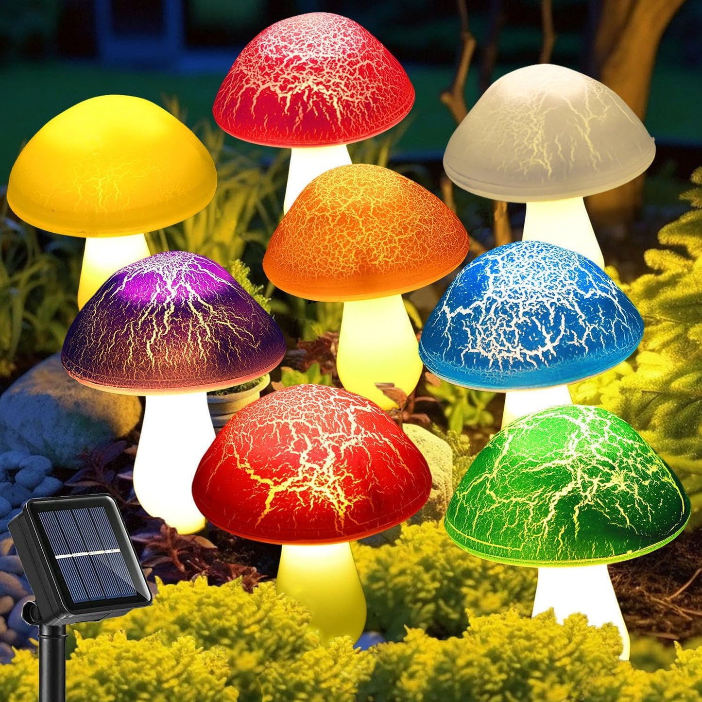 Solar Garden Decor Lights 8 Crack Mushrooms Outdoor Decor Stake Lights