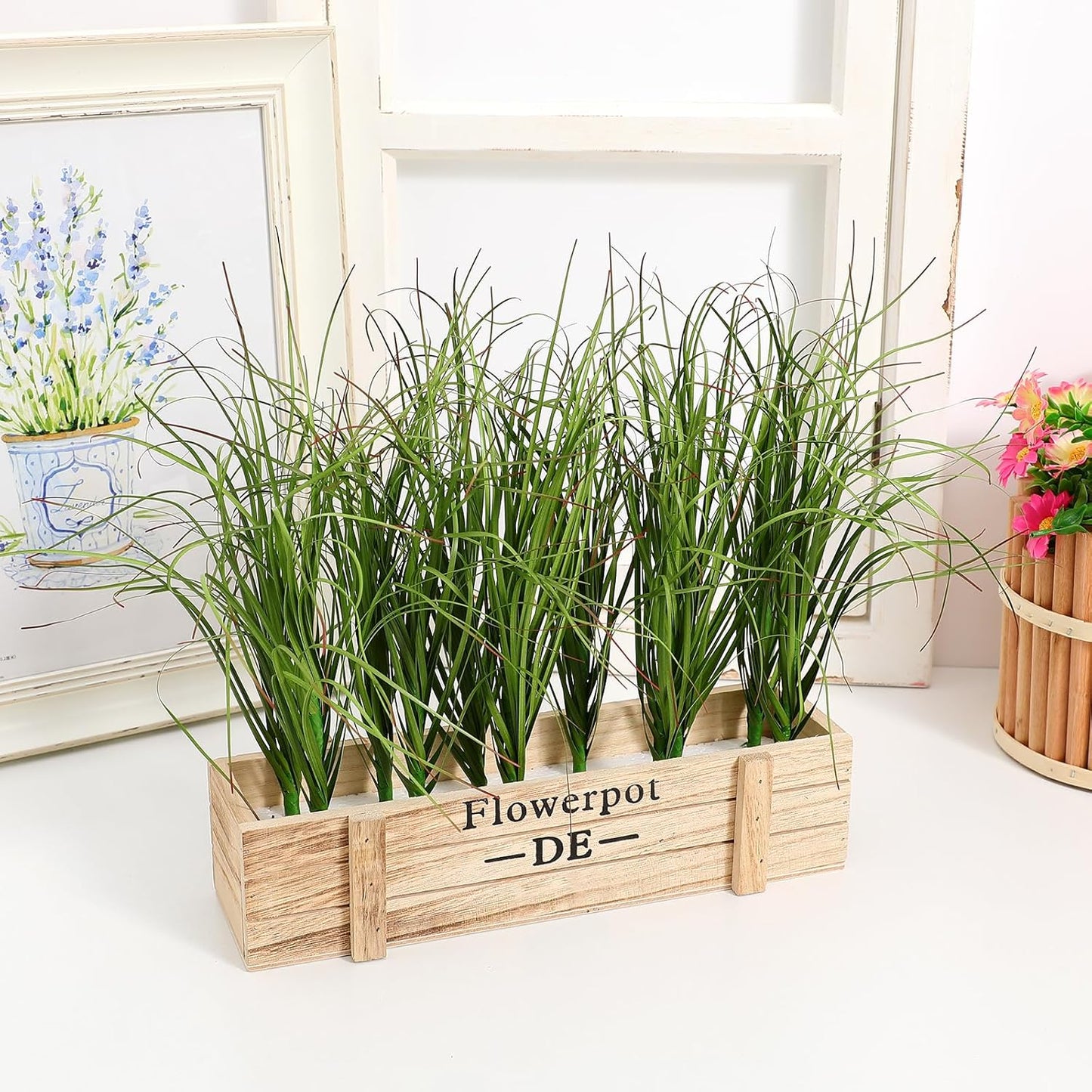 PRETYZOOM Artificial Grass 12 Pcs Faux Greenery Stems 8.66 Inch Lifelike Simulation Plant Decorations for Indoor Outdoor Home Garden Office Display