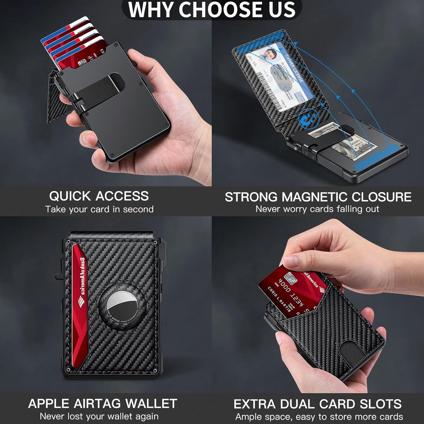Airtag Wallet for Men, Mens Smart Wallet for Air Tag RFID Blocking, Mi