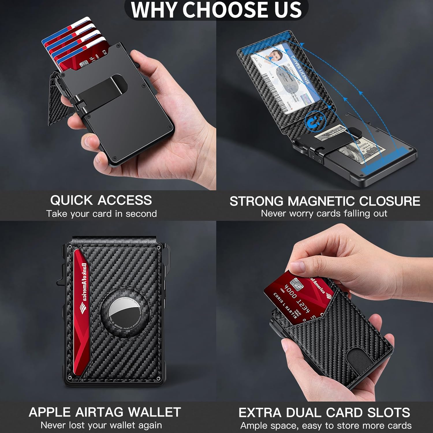 Airtag Wallet for Men, Mens Smart Wallet for Air Tag RFID Blocking, Mi