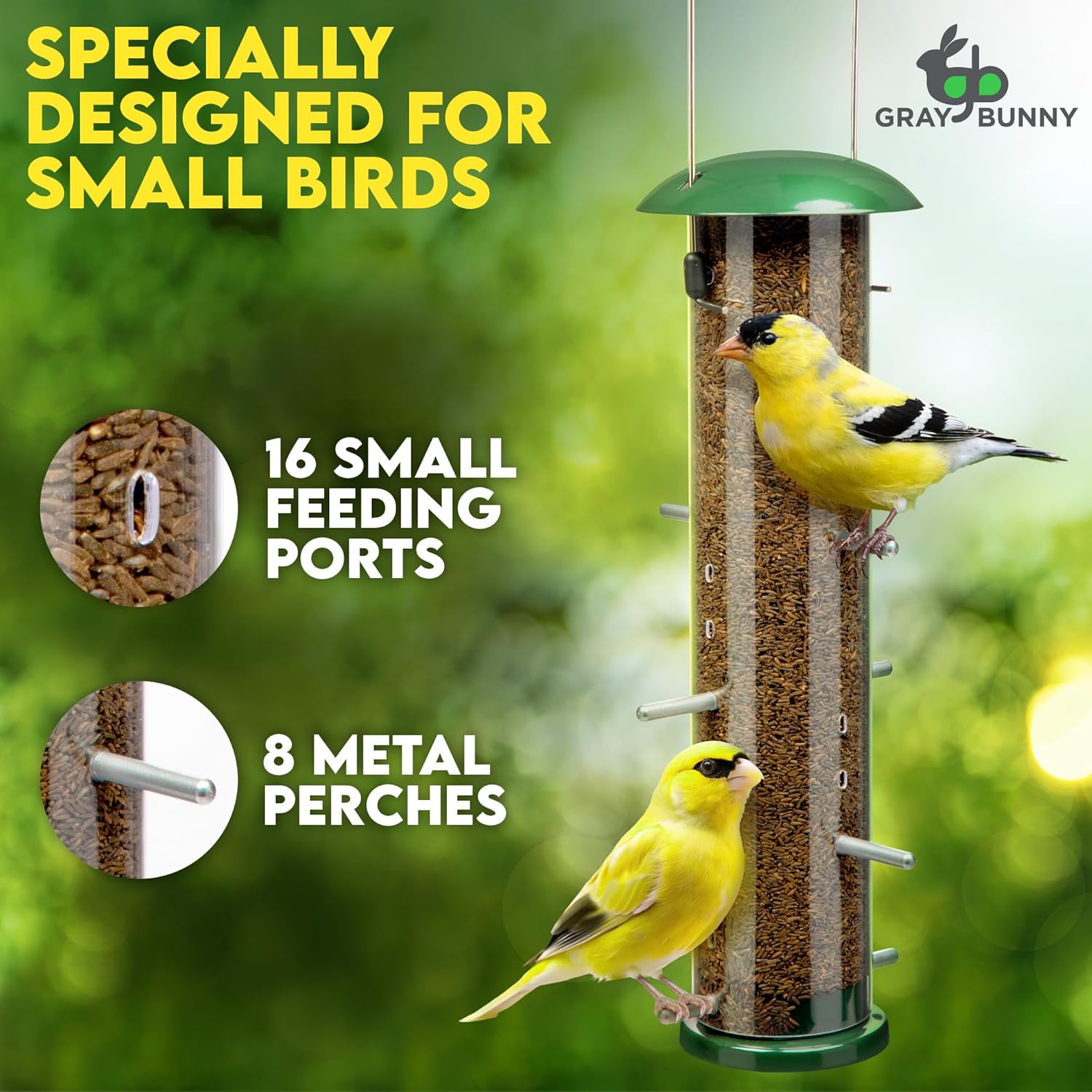 Finch Bird Feeder for Outdoors (16 Ports) Thistle & Nyjer Seed Hanging
