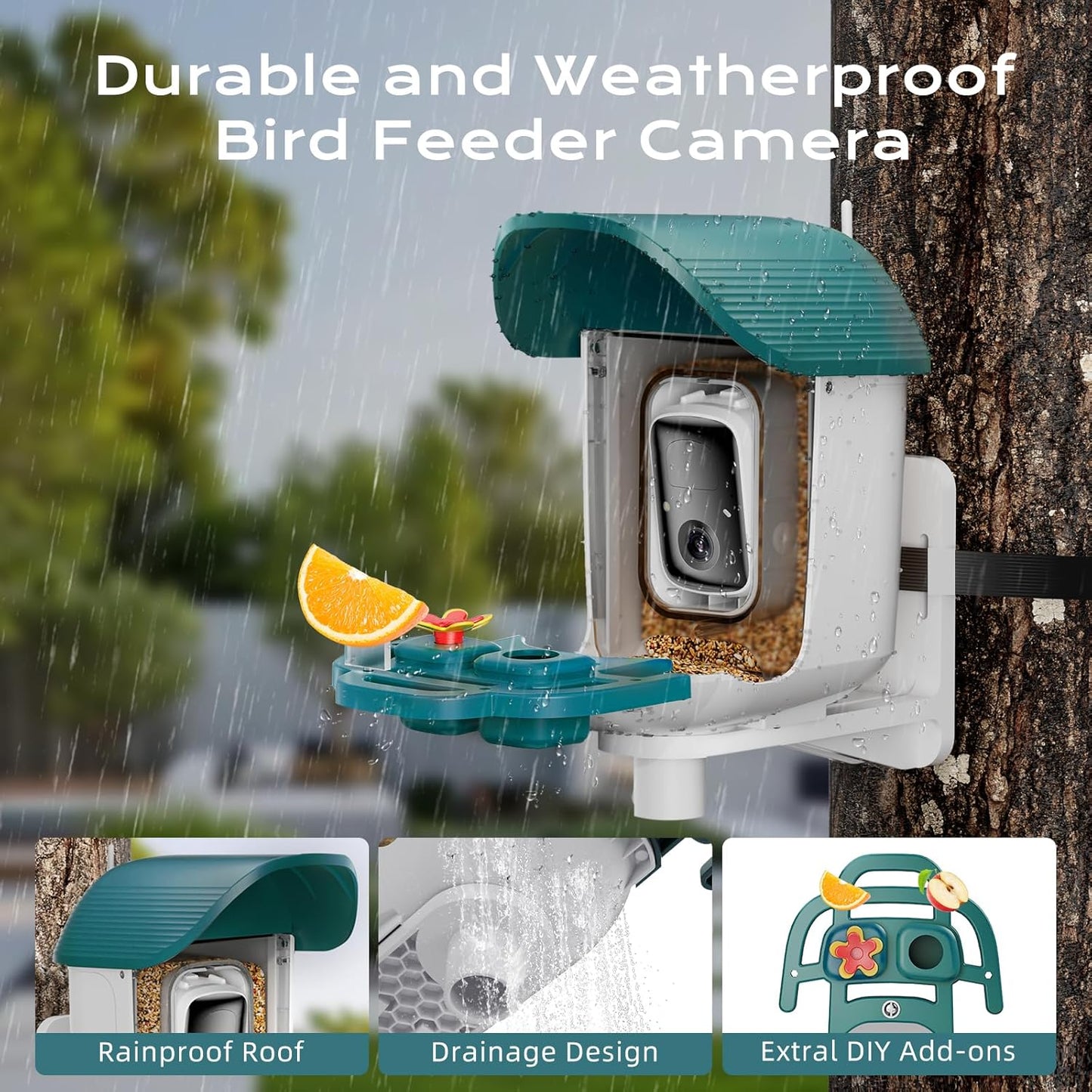 Bird Feeder with Camera, Solar Powered Outdoor Birdhouse, AI Smart Identify 10000+ Birds Species, Instant Motion Detection & Alerts, Watching & Capture BirdVideo, Gifts for Bird-Lovers(Cyan-Blue)