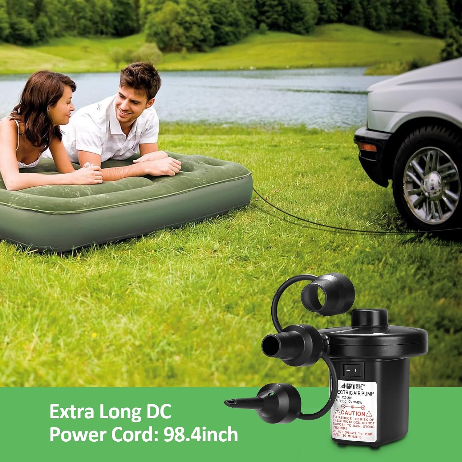 AGPTEK Electric Air Pump,Portable Air Pump with 3 Nozzles, 4.5kPa Quic