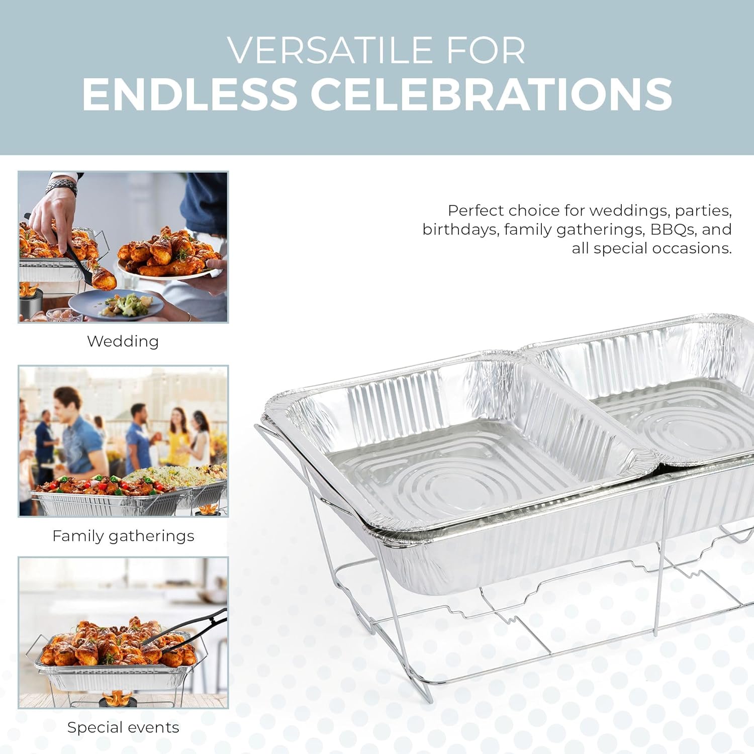 Large Full Size 33-Pcs Disposable Chaffing Buffet with-Covers, Utensil