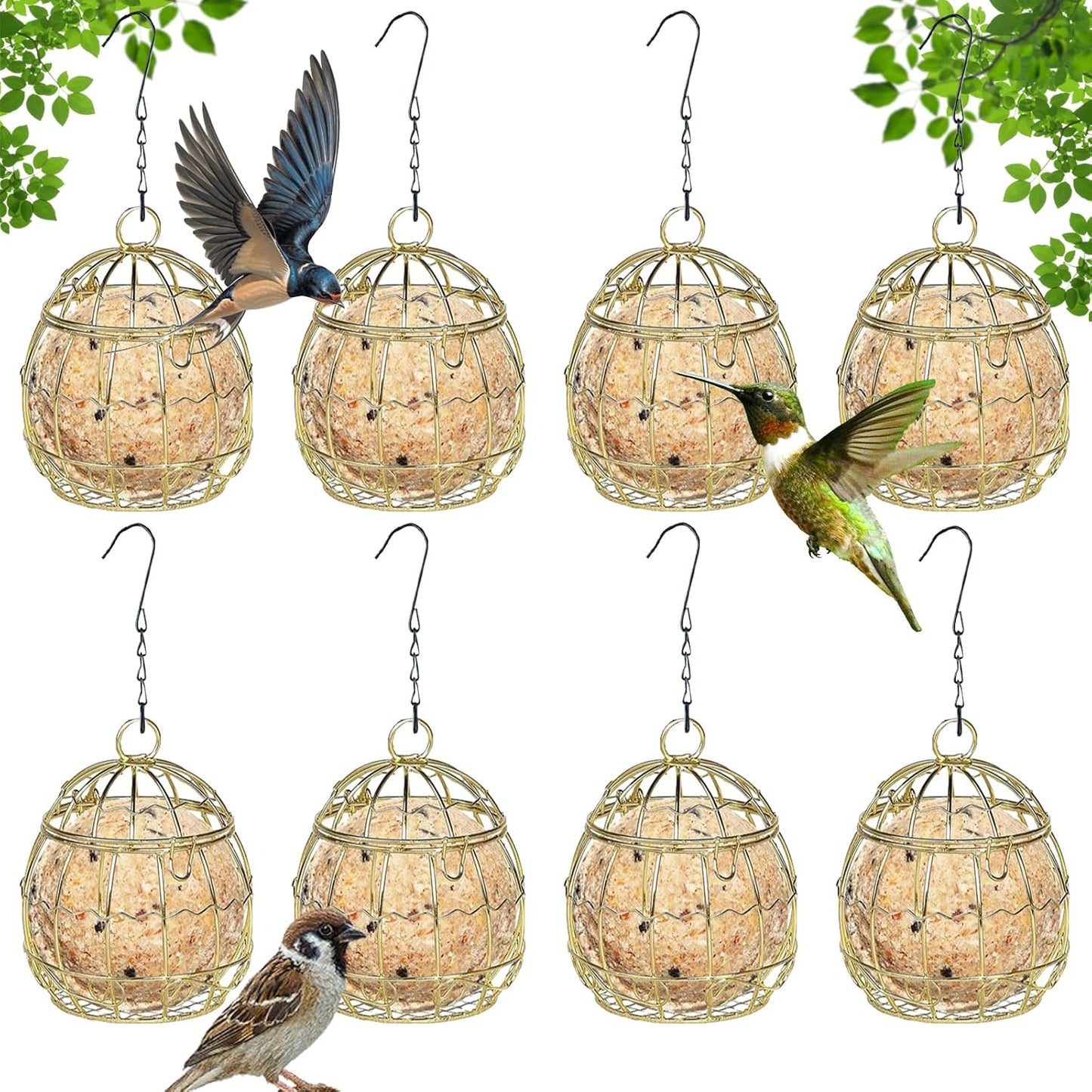 8pcs Suet Ball Feeders - Metal Hanging Bird Feeder with Hooks for Wild Birds Outdoor Garden