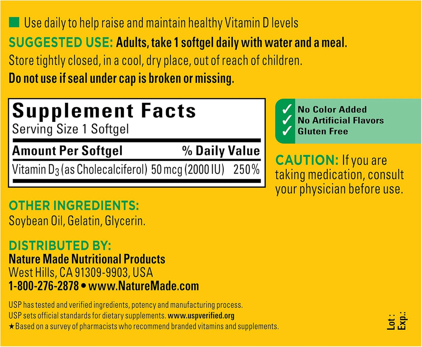 Nature Made Vitamin D3 2000 IU (50 mcg), Vitamin D Supplement for Bone