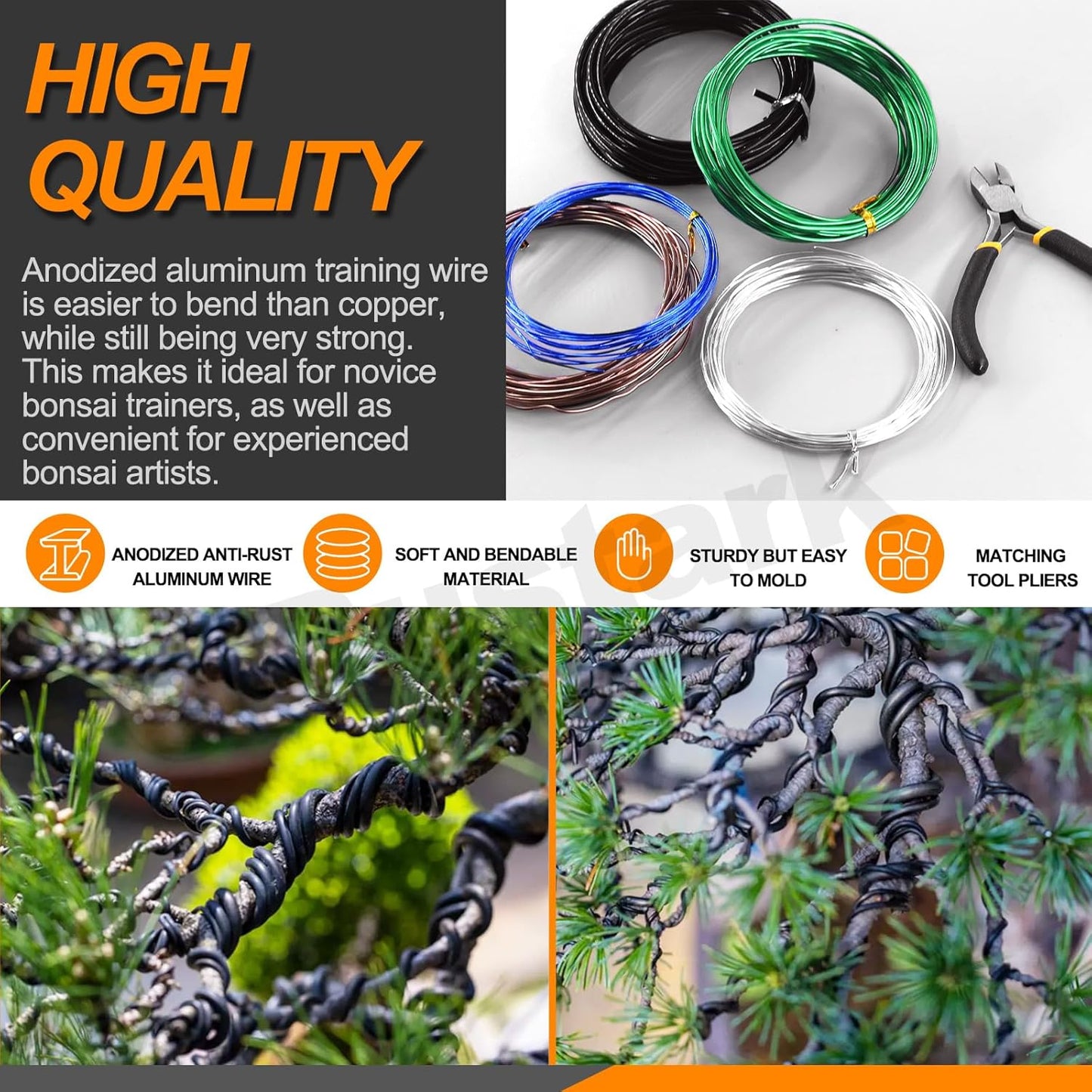 6Pcs 5 Colors Bonsai Training Wire with Wire Cutter Kit, Anodized Aluminum Bonsai Wire Tools for Holding Bonsai Plant Branches Small Trunks - 82 Feet 0.8MM 1.0MM 1.5MM 2.0MM 3.0MM