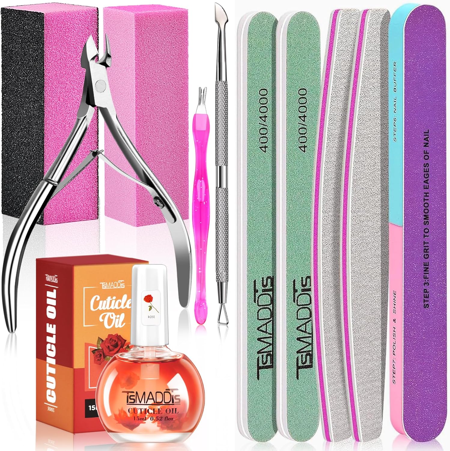 TsMADDTs Manicure Tools Kit Nail Care Kit with 3 pcs Files, 2 pcs Buff