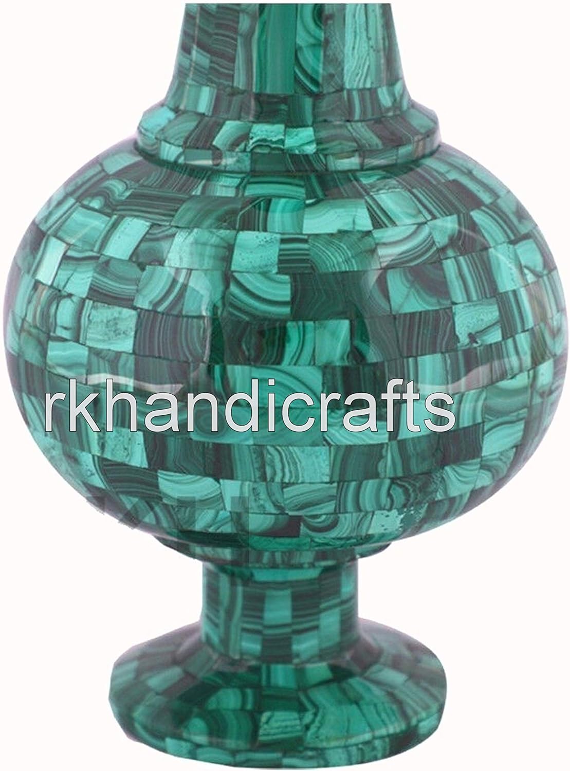 8 Inches Natural Gemstone Flower Pot with Mosaic Art Marble Plant Stand from India Heritage Crafts