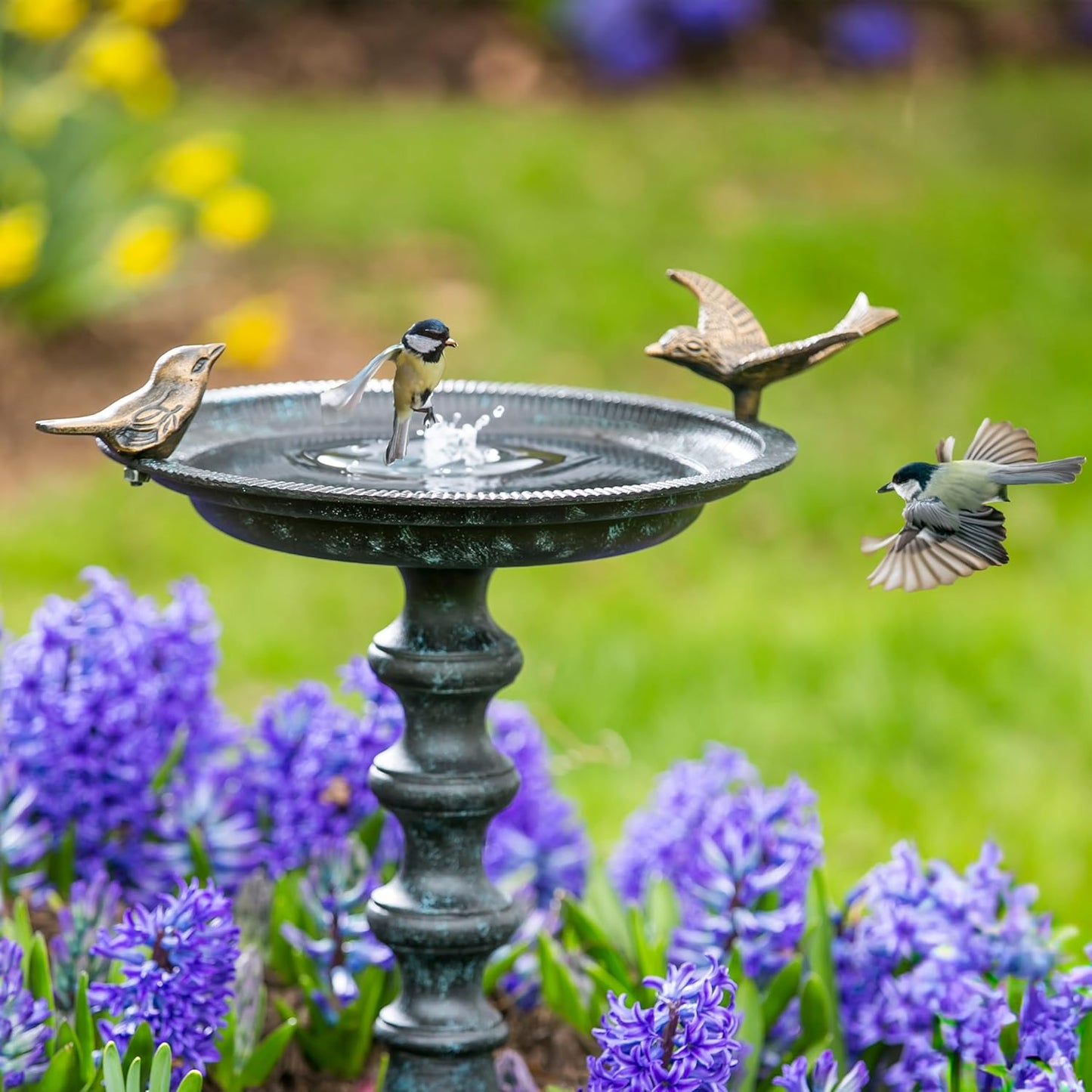 Evergreen Garden Hummingbird Bird Baths for Outdoors Heavy Duty | Metal Bird Bath Bowl with Stand | Ground Standing Bird Bath and Feeder for Garden Yard Deck