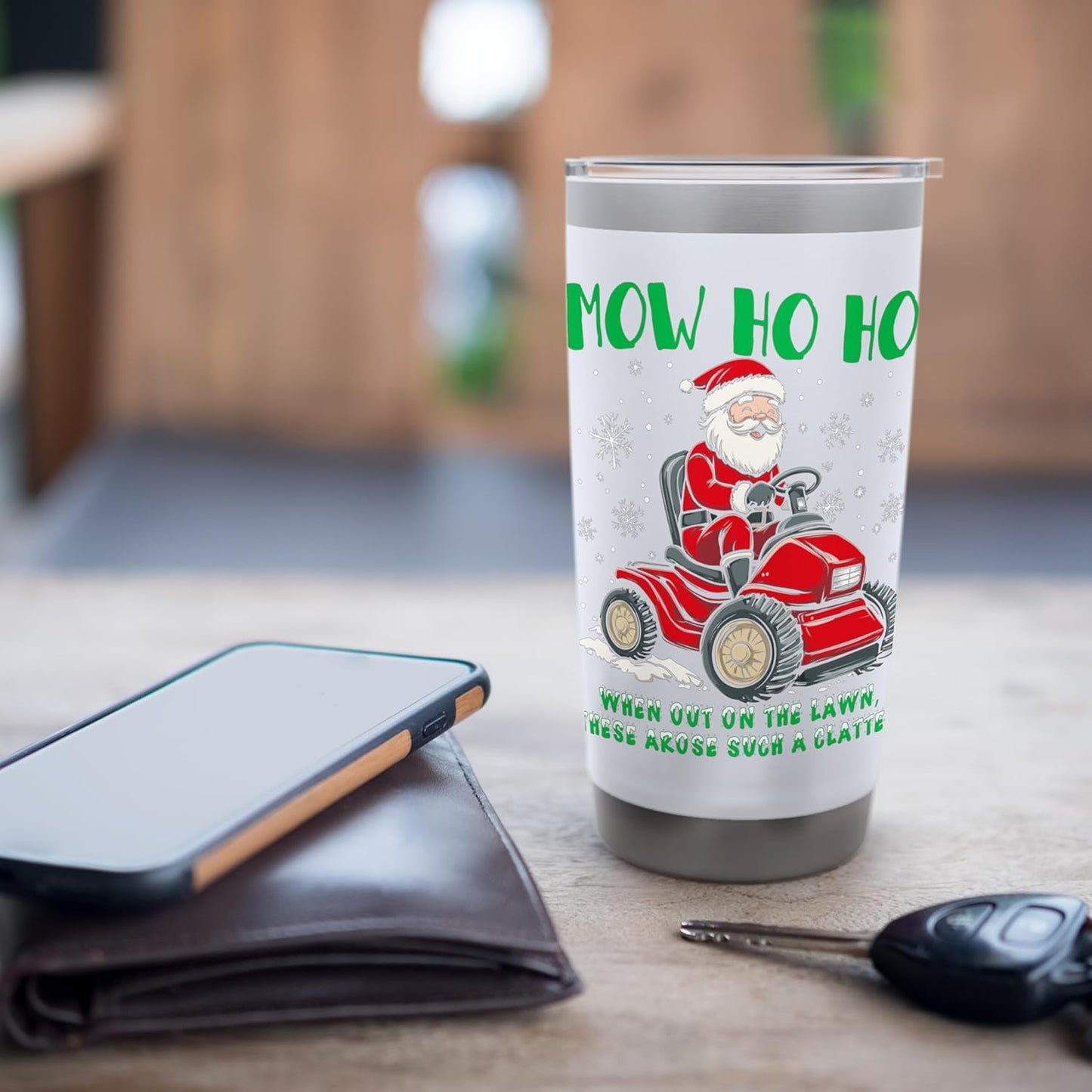 Santa Riding Mower Funny Christmas Lawn Service Ugly Sweater Stainless Steel Insulated Tumbler