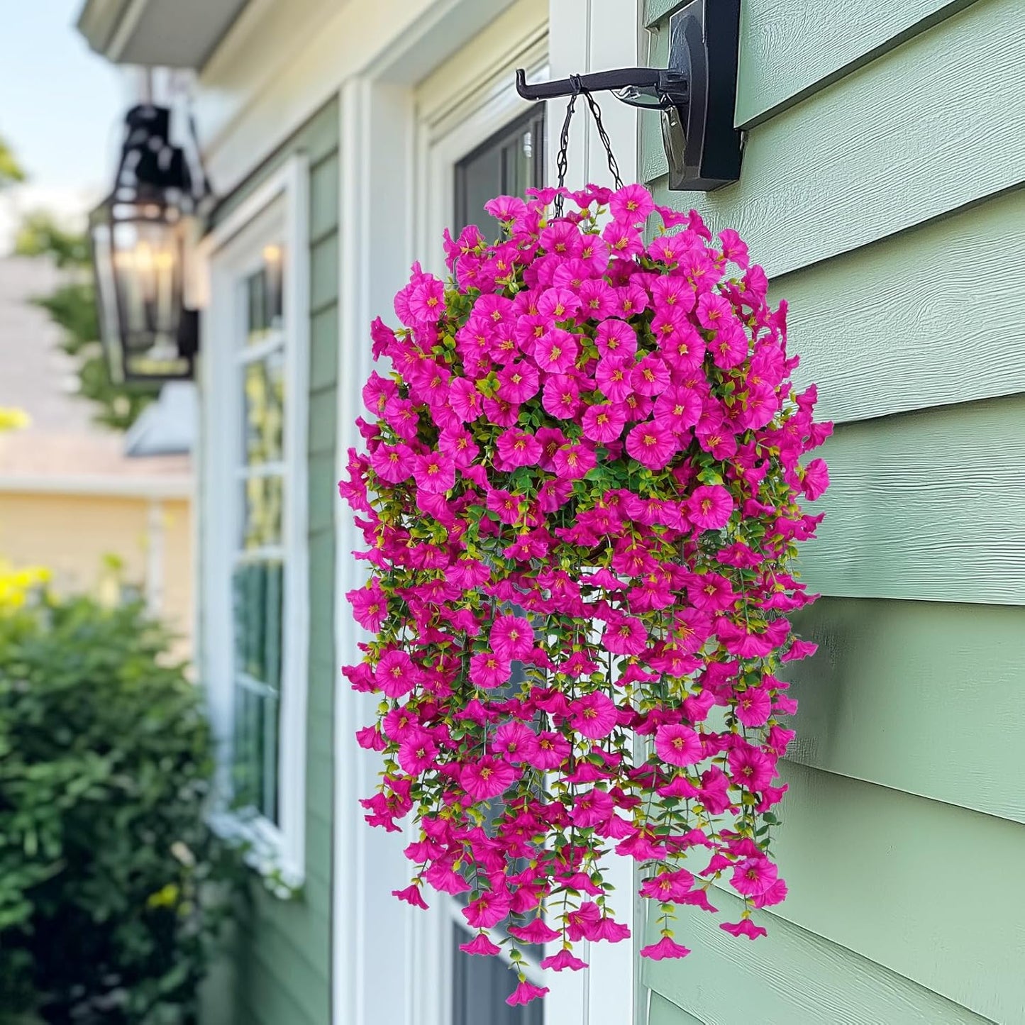 MARTINE MALL 2 Pcs Look Real Artificial Flowers for Outdoors, Realistic Artificial Hanging Flowers for Outdoors, UV Resistant Fake Hanging Plants Silk Petunia Faux Flowers for Porch Patio, Fuchsia