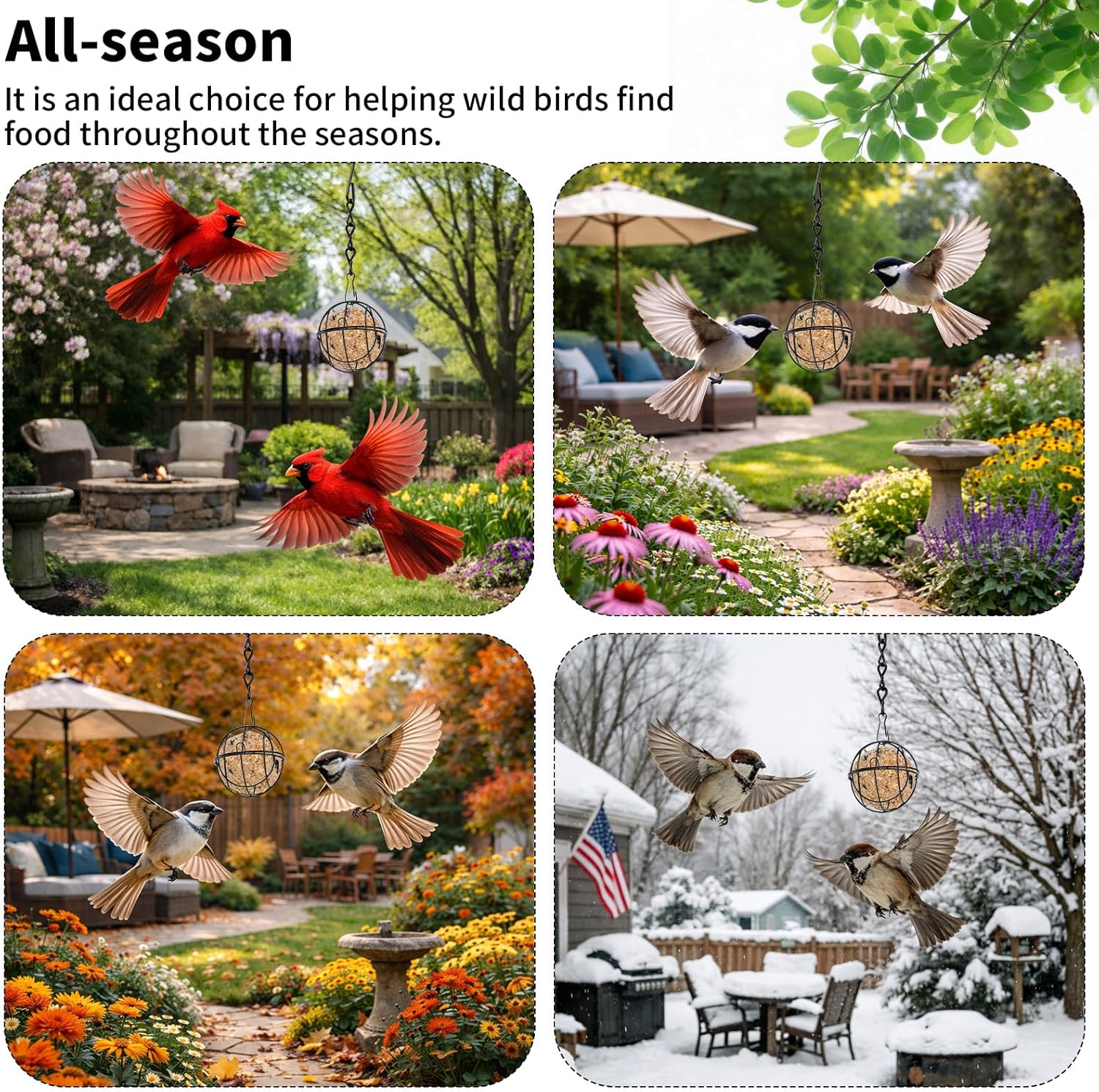 8 Pcs Black Metal Hummingbird Feeders - Squirrel Proof Round Suet Ball