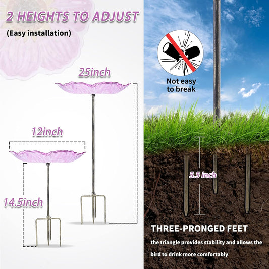 MUMTOP Glass Bird Baths for Outdoors, 12 Inch Bird Bath Bowl with Metal Stake Sunflower Bird Feeders for Garden and Patio Decor