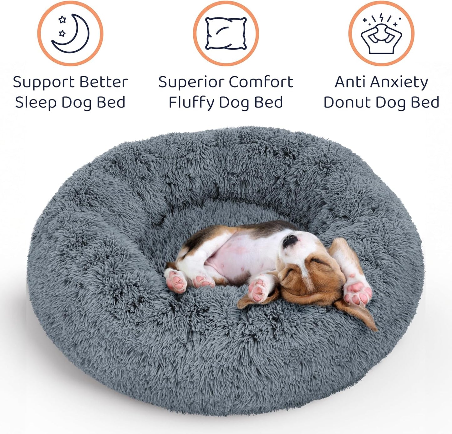 Donut Dog Bed - Premium Comfort for Anxiety Relief - Fluffy & Calming 