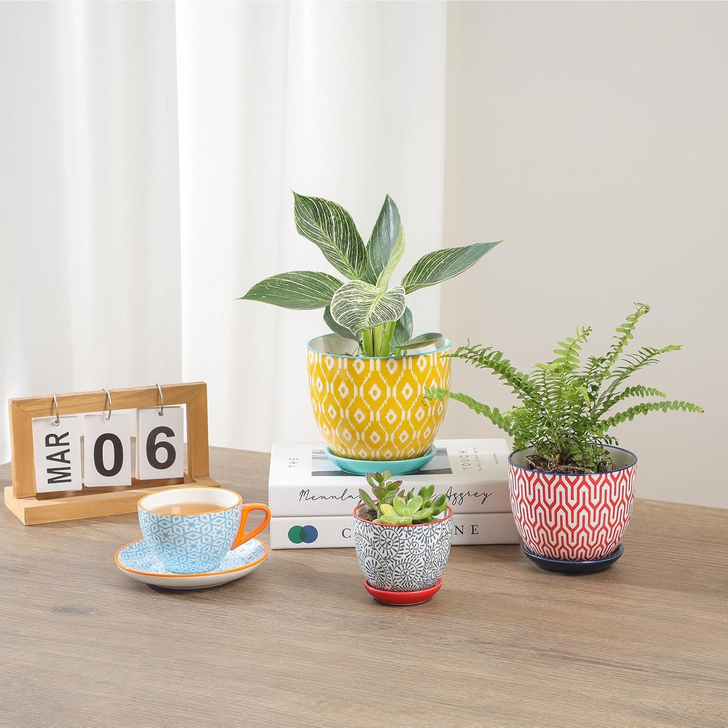 Selamica Ceramic Plant Pots, Indoor Flower Pots for Indoor Plants, 3.5+4.6+5.5 Planters with Drainage Hole & Saucer, Set of 3, Home Decor, Assorted Colors