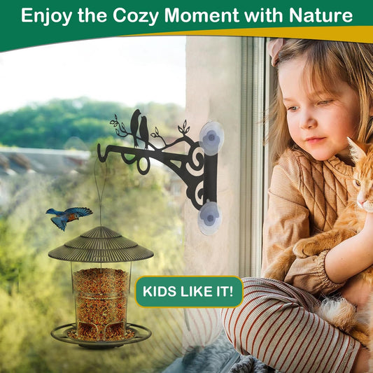 Metal Window Mounted Hummingbird Feeder Hanger Hook with Strong Suction Cups for Outdoors Window Viewing, Hanging Glass Bird Feeders, Wind Chimes & Plants