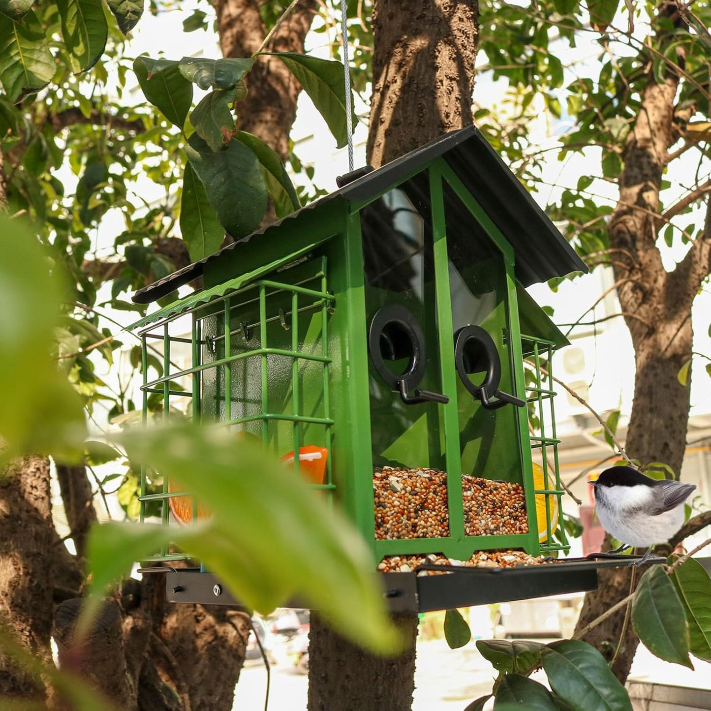 Decorative Outdoor Bird Feeders Squirrels Proof Double Roof Metal Bird Feeders For Wild Birds And Nature Lover