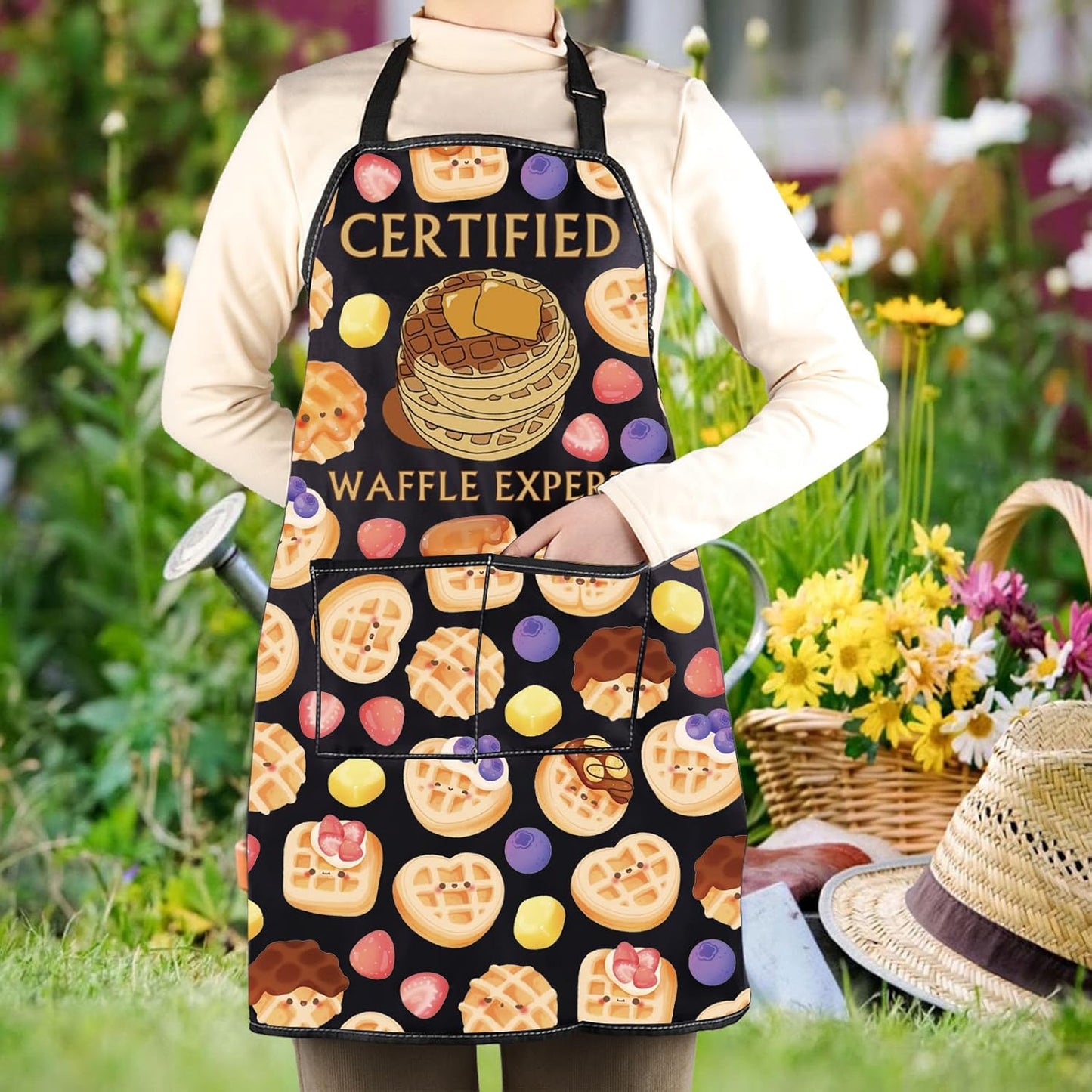 WCGXKO Certified Waffle Expert Kitchen Apron Cooking Waffle Gift Breakfast Foodie Gift for Waffle Lover