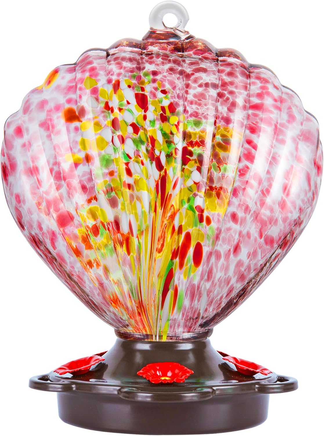 LUJII Seashell Shaped Hand Blown Glass Hummingbird Feeder for Outdoors