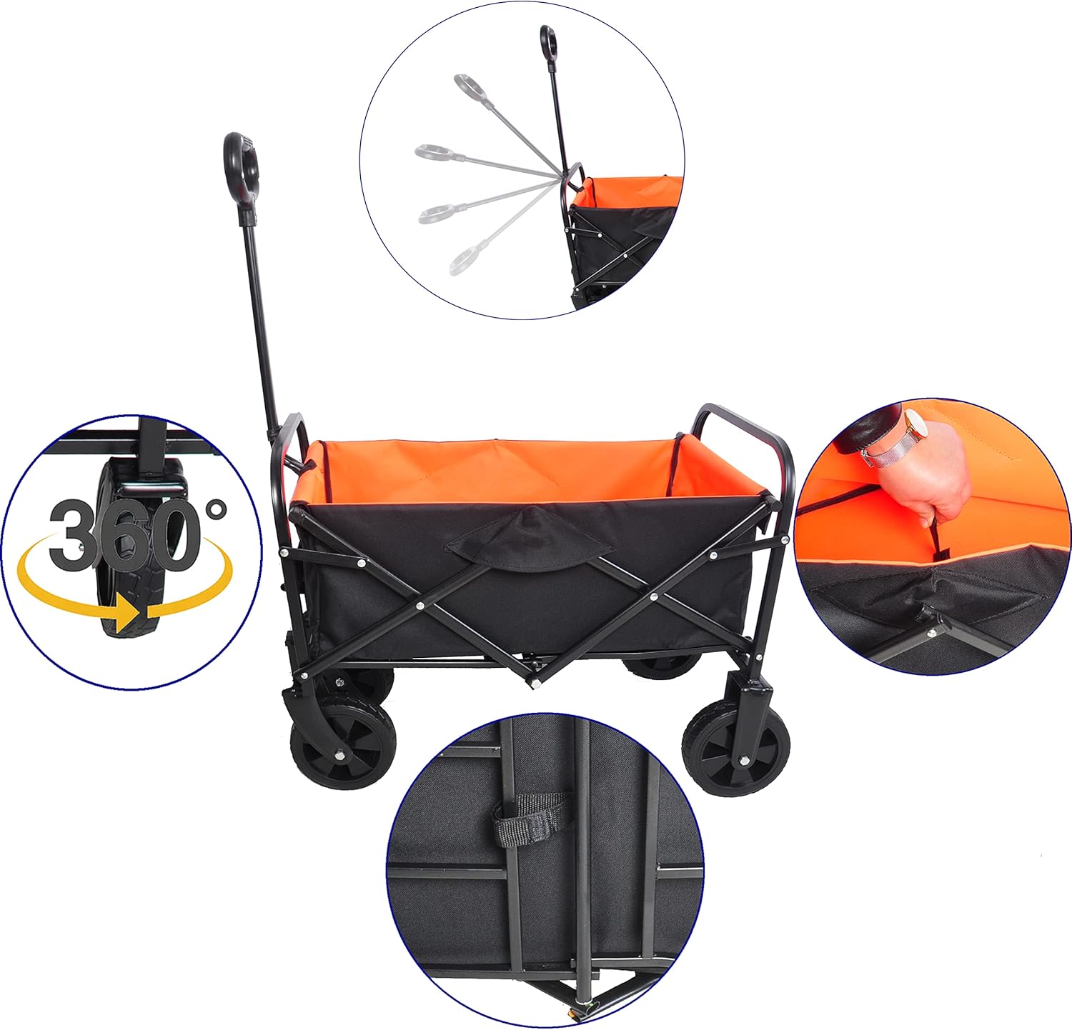 Foldable Wagon 150 Lbs Capacity Outdoor Camping Beach Cart Steel Frame