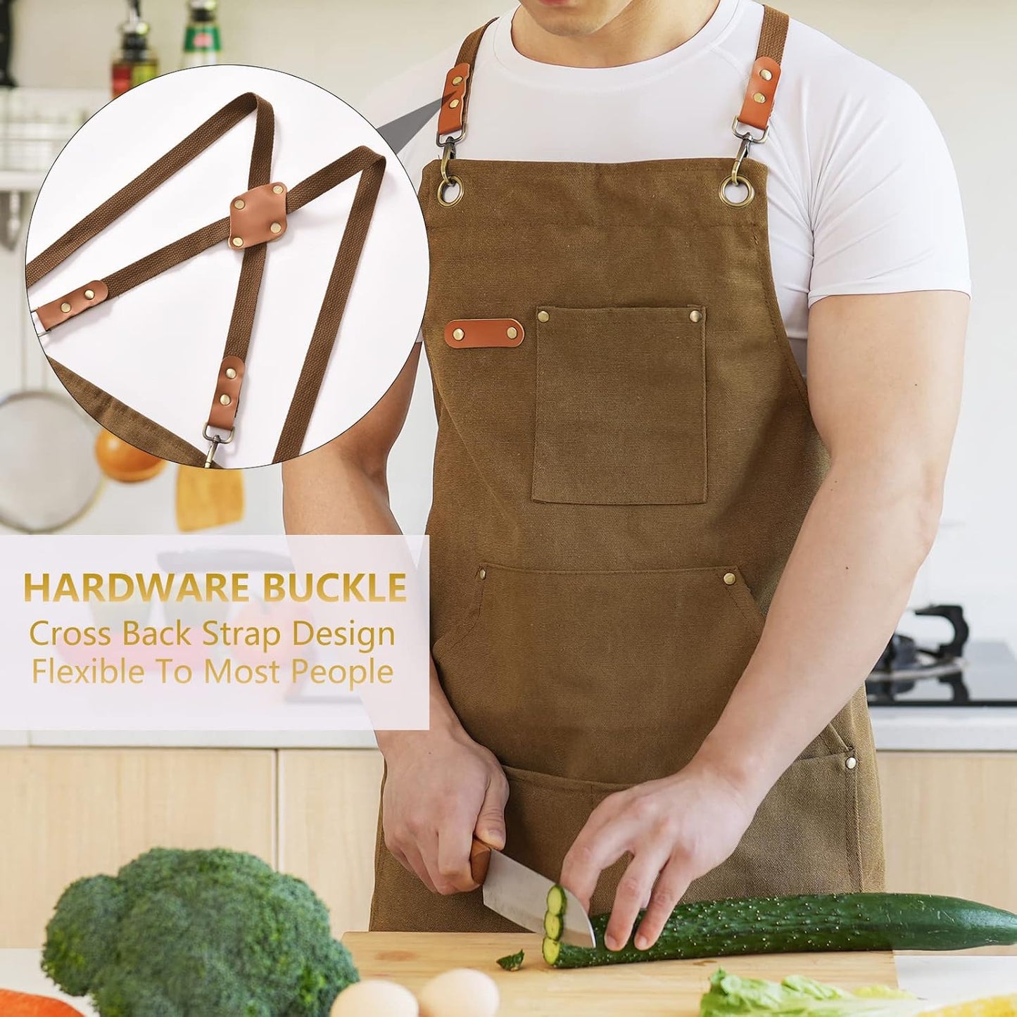 Canvas Aprons for Men Chef Apron, Work Apron with Large Pockets - 16oz
