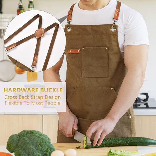 Canvas Aprons for Men Chef Apron, Work Apron with Large Pockets - 16oz