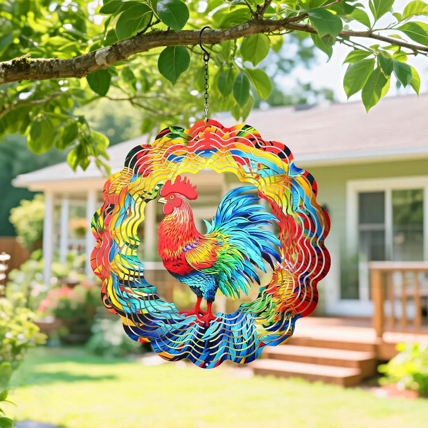 Chicken Wind Spinners Outdoor,12 inch 3D Hanging Wind Spinner Garden Decor Rooster Gifts for Women Men,Metal Wind Catchers Kinetic Sculpture for Outdoor Silhouette,Yard Art,Porch,Patio Decoration