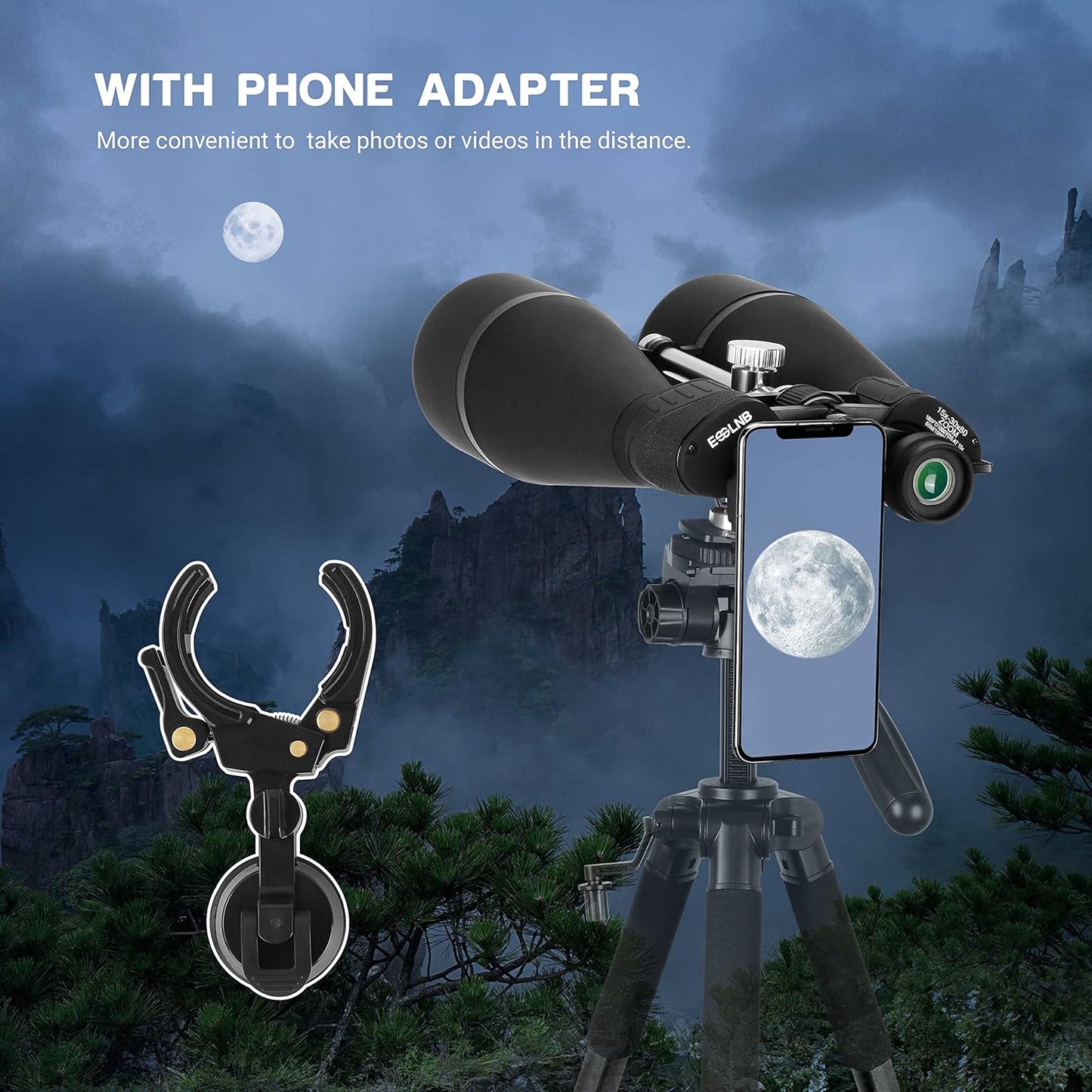 ESSLNB 15-30X80 Zoom Astronomy Binoculars with Built-in Tripod Mount Giant Binoculars with Phone Adapter and Case for Bird Watching Hunting and Stargazing