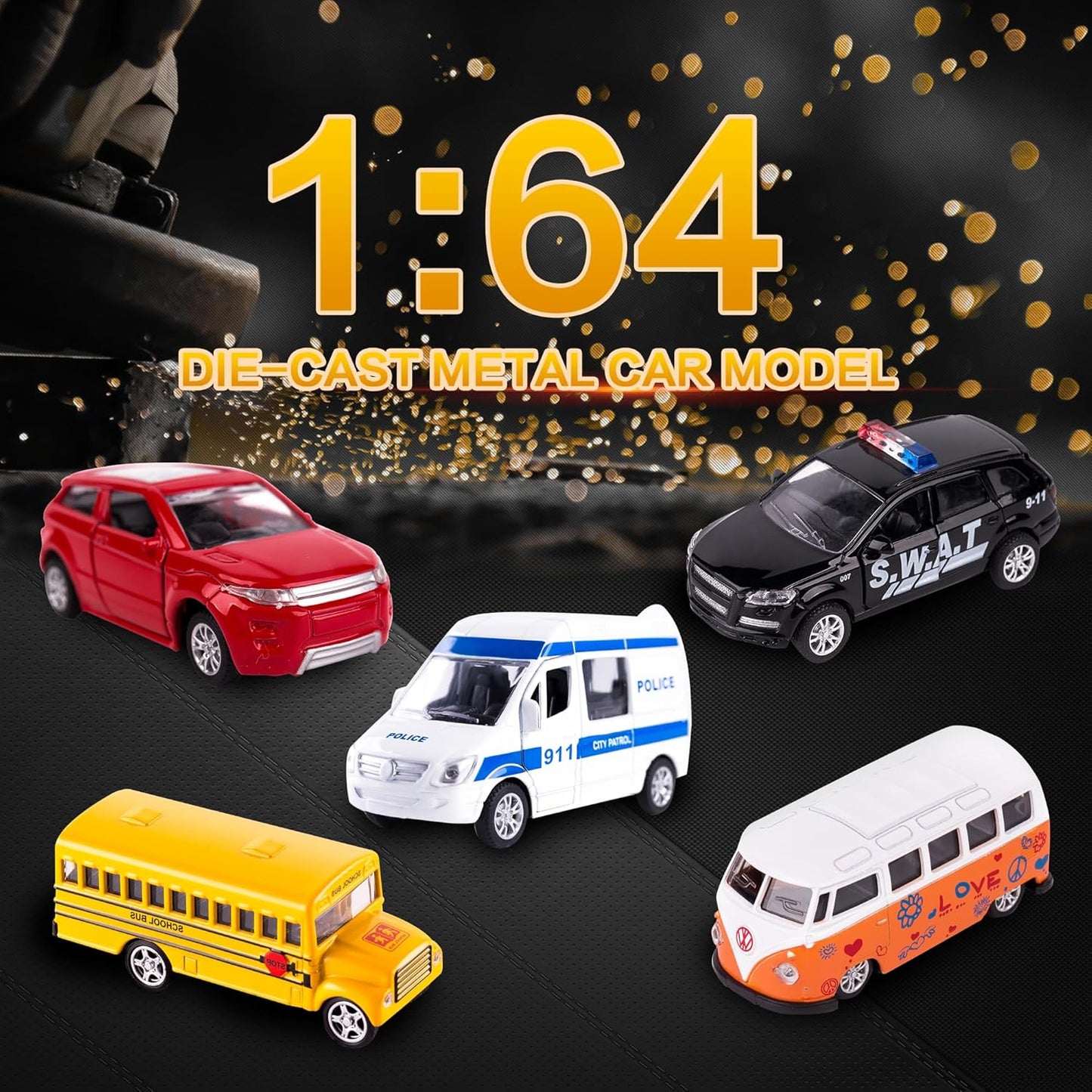 KIDAMI Die-cast Metal Toy Cars Set of 5, Openable Doors, Pull Back Car
