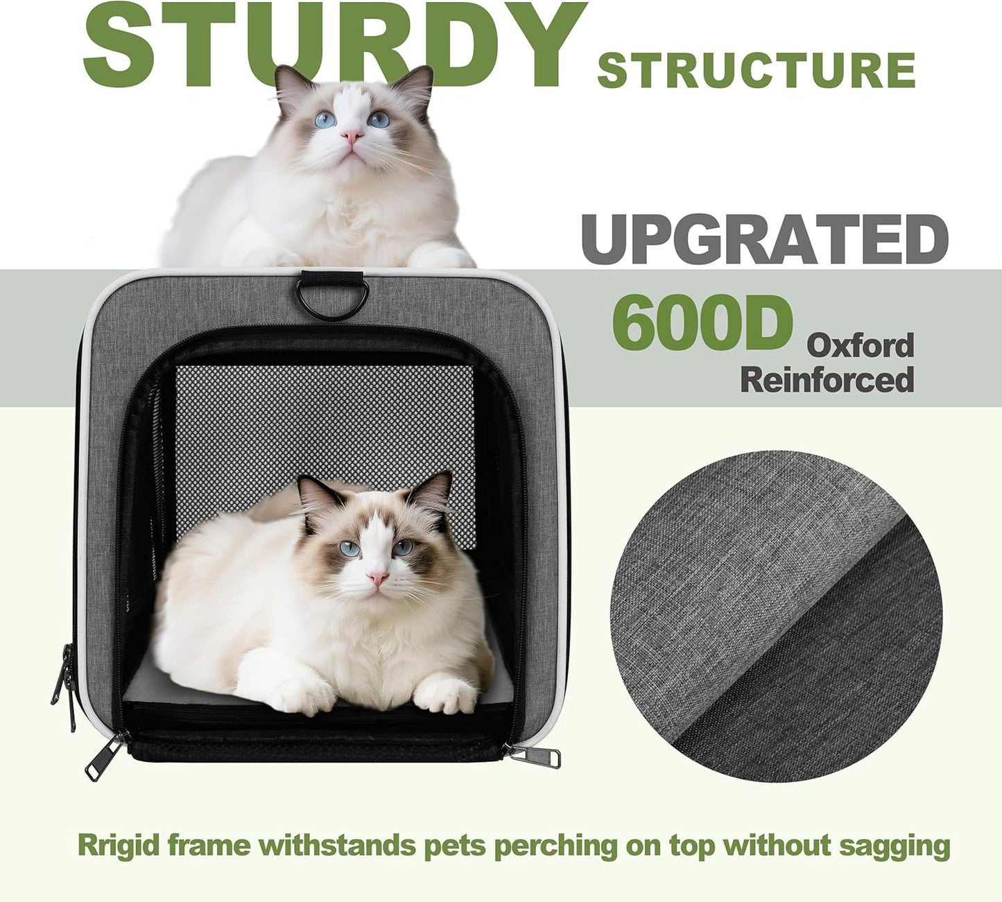 Cat Carrier 18x11x11 Top Load Soft Pet Travel Bag Over 15 lbs, Collaps