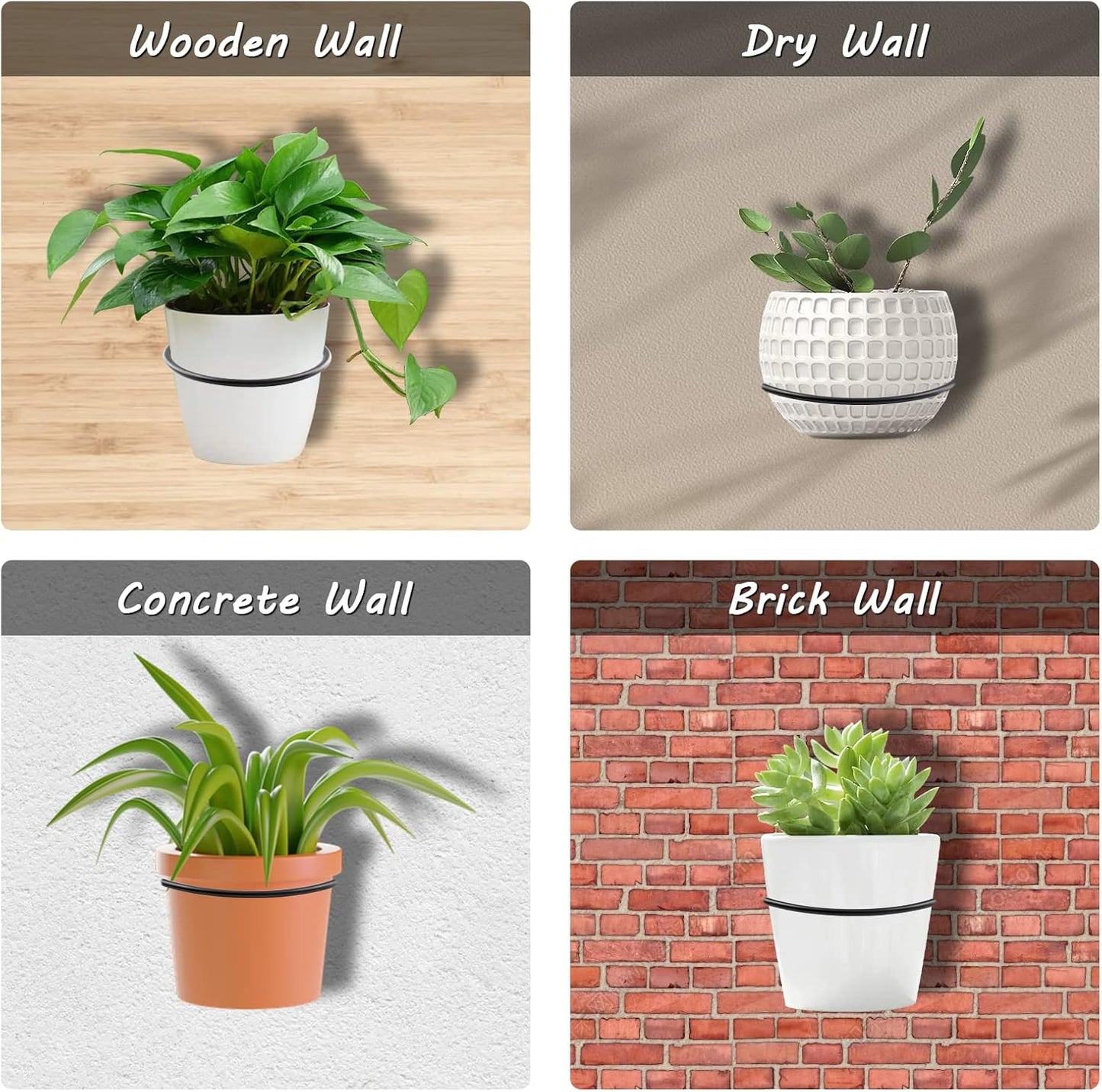 2 Pack 8 inch(203mm) Flower Pot Holder Ring, Flower Pot Holder Ring Wall Mounted Set Wall Mounted Metal Planter Hanger Matte Black Hanging Plant Holder
