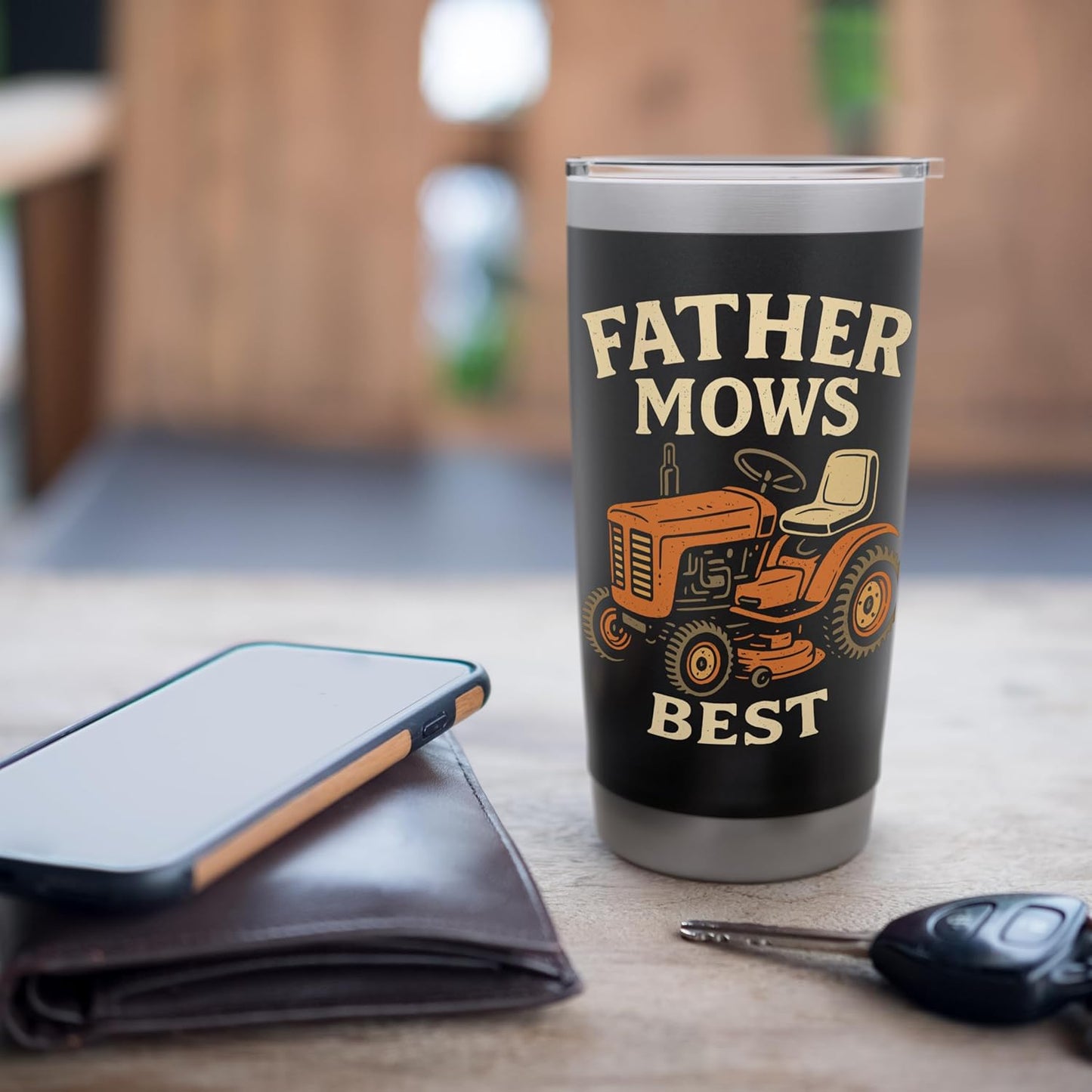 Father Mows Best Funny Dad Lawn Mowing Father's Day Stainless Steel Insulated Tumbler