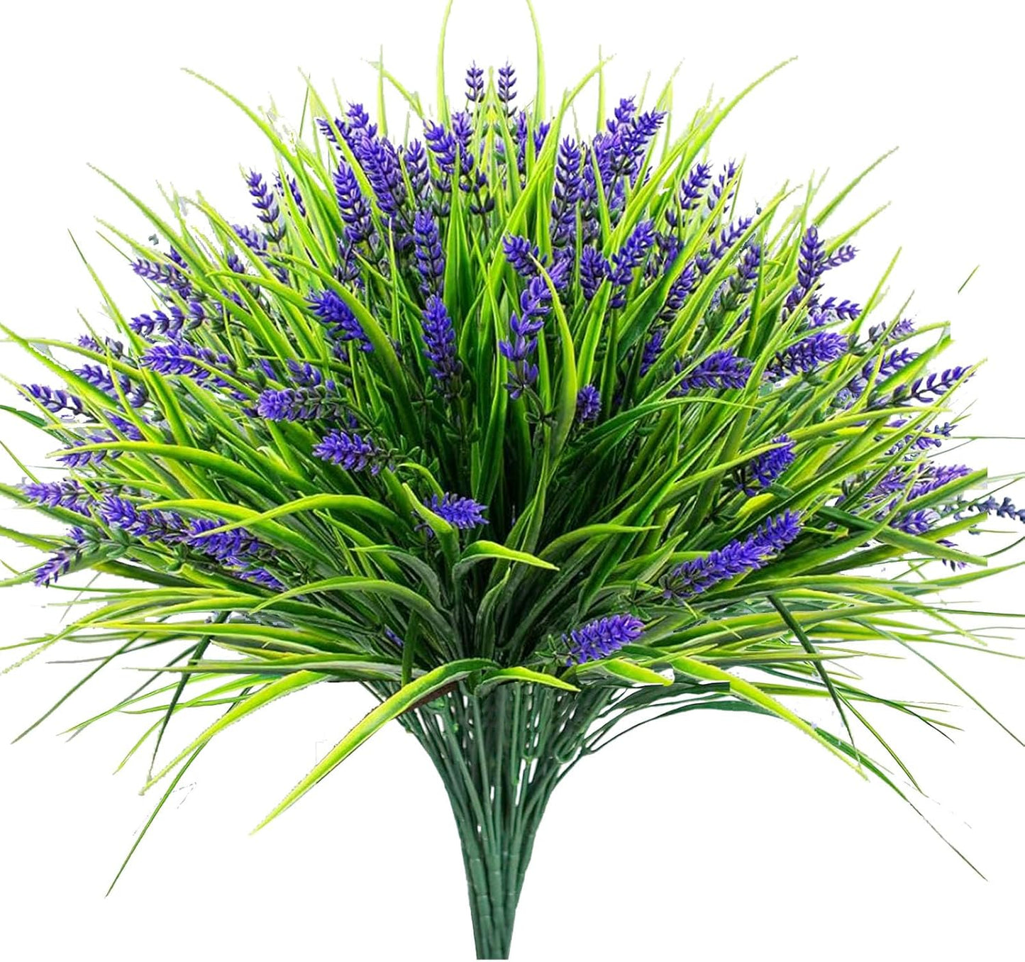 Toprooms 12 Bundles Artificial Plants Outdoor, Fake Monkey Grass with Flowers for Pot UV Resistant Greenery Stems Flowers Shrubs Home Garden Porch Patio Hanging Planter Office Decor (Purple)