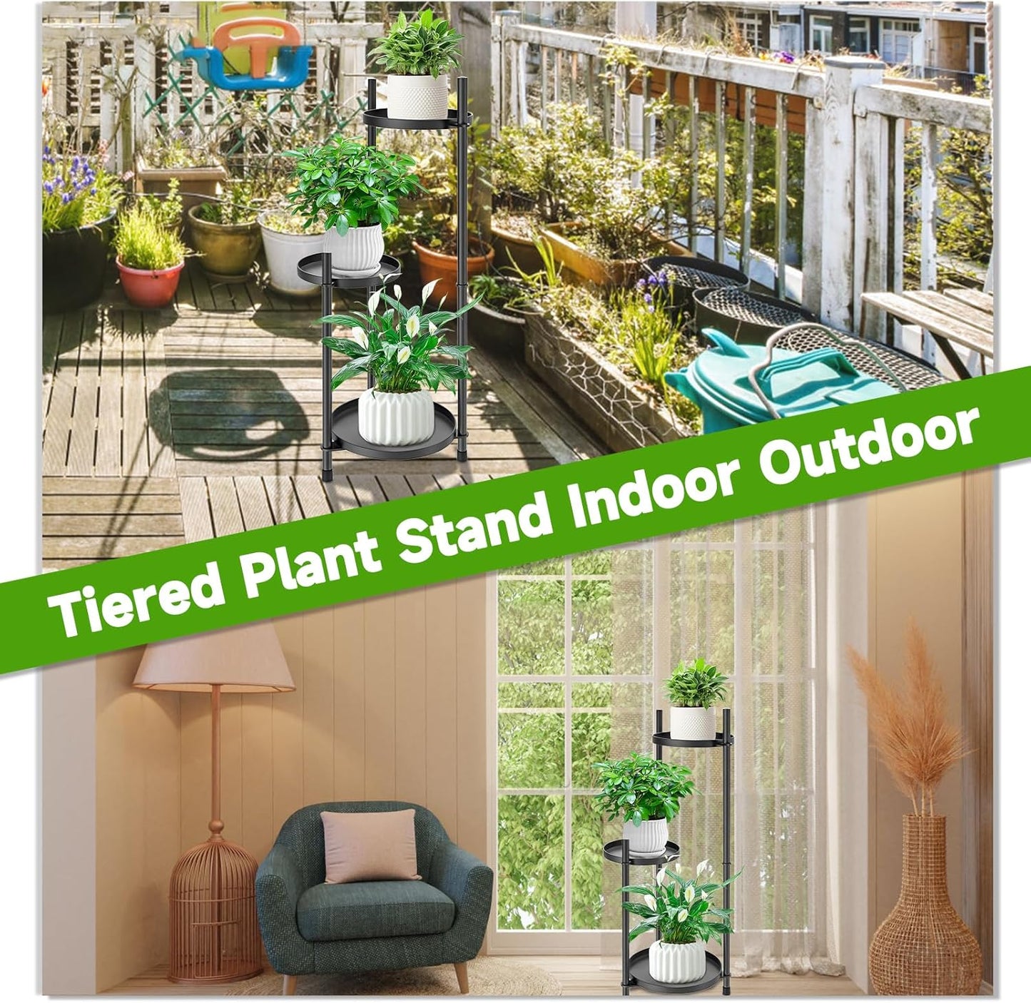 3-Tier Metal Plant Stand for Indoor & Outdoor, Heavy Duty Corner Flowe