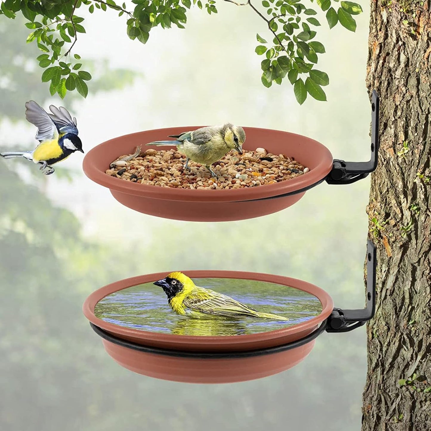 Double Chamber Bird Feeder for Outdoor Garden Multipurpose Feeding Station Weather Squirrel Guard Set Garden Bird Feeder