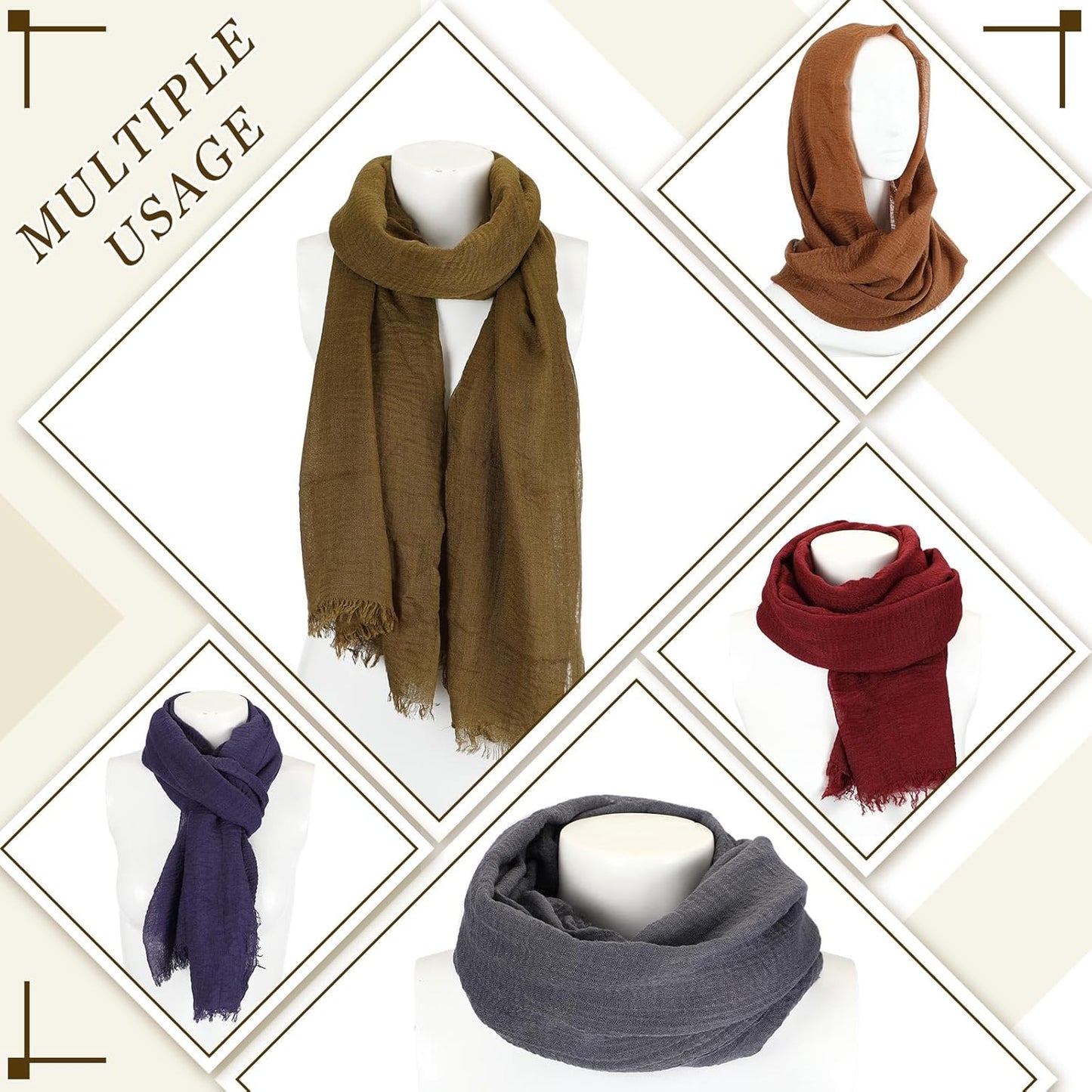 Geyoga 6 Pcs Women Scarf Shawl Hijab Scarves Cotton Crinkle Hijab for 