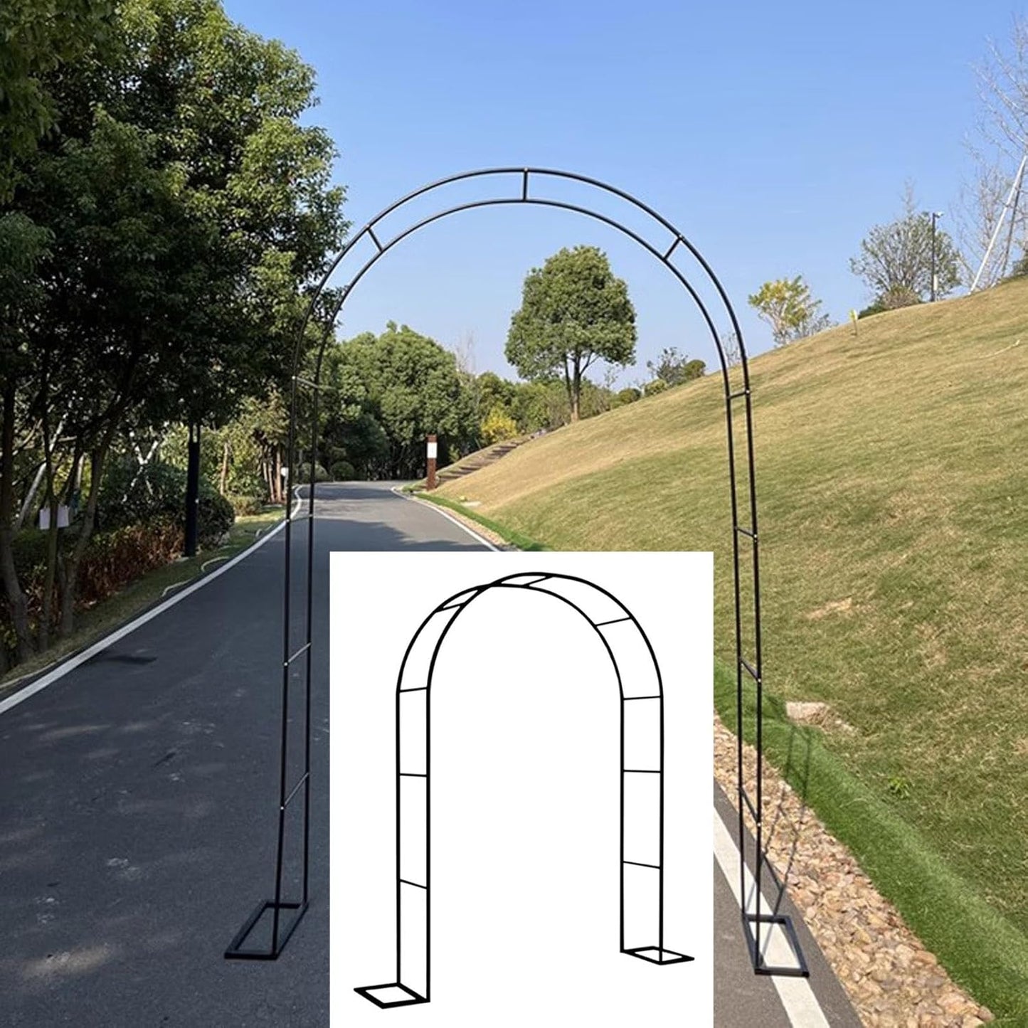 Metal Garden Arbor Arch for Climbing Plants & Roses, Outdoor Trellis Pergola for Weddings, Parties & Gardens, Black 1.4x2.3m, Durable Decorative Garden Feature