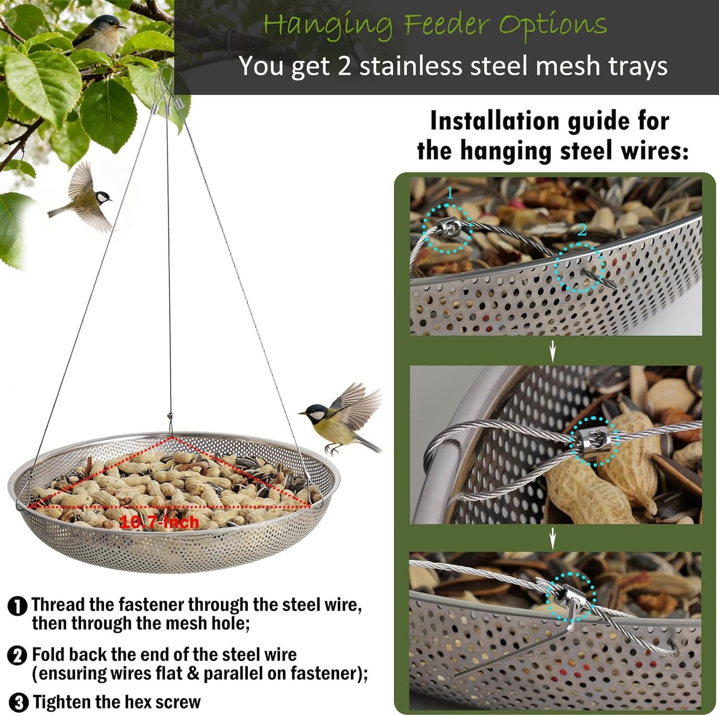 13-Inch Ground Bird Feeder, Stainless Steel Ground Feeding Platform fo
