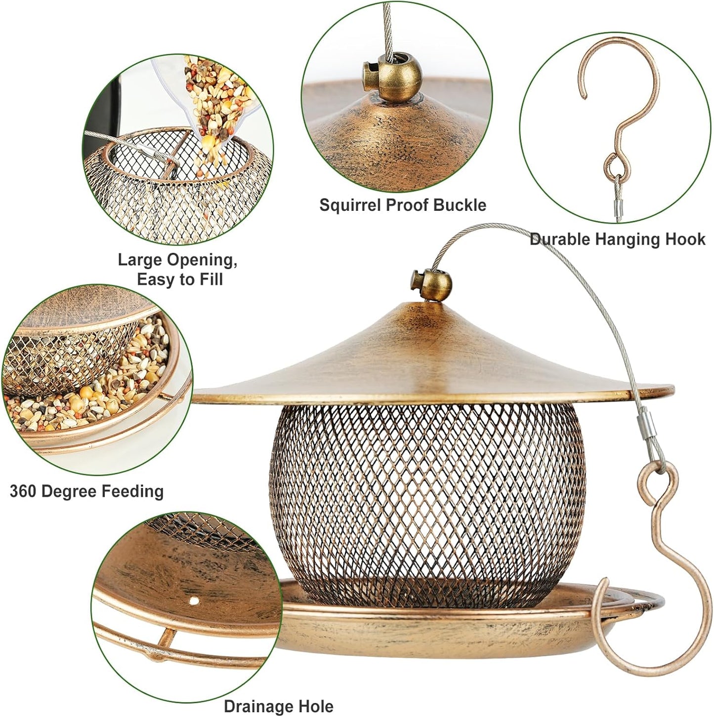 LBTING Bird Feeder for Outside, Squirrel Proof Wild Bird Feeder, Small Metal Bird Feeders for Hanging Outdoors Garden Yard, Round Lantern-Shaped