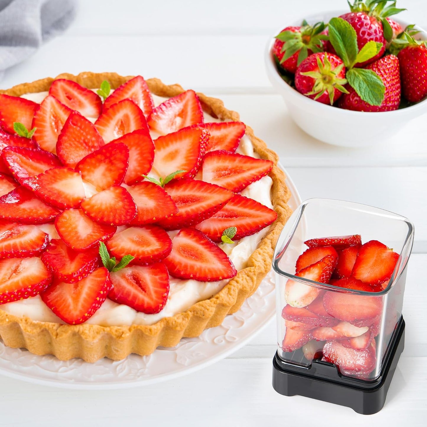 Fruit Slicer Cup for Strawberry, Banana, Hard-Boiled Egg - Detachable Cutter with Push Plate - Rapid & Safe Slicing Kitchen Gadget for Quick Meal Prep (Black)